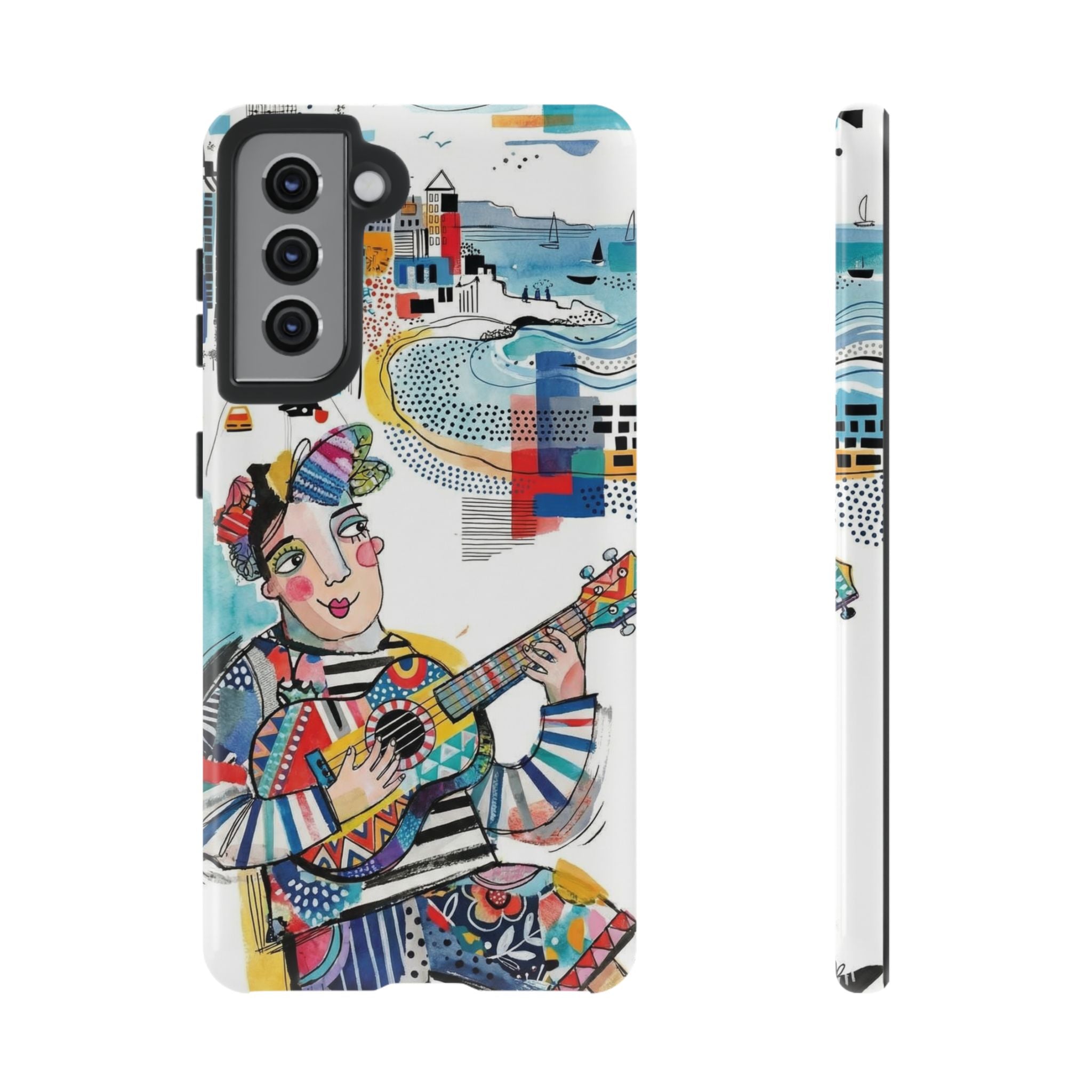 Artistic Musician Samsung Galaxy Phone Case | Colorful Guitar Cityscape Tough Case
