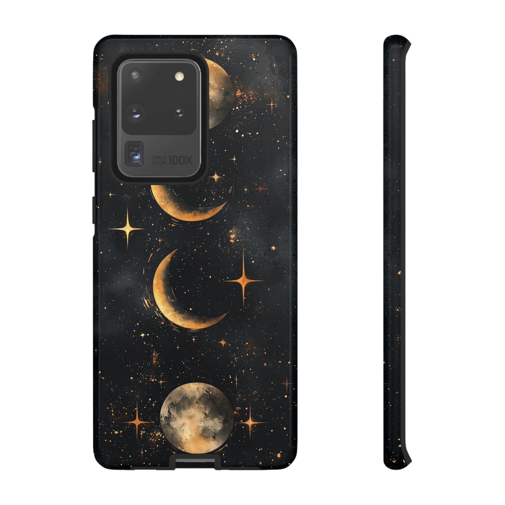 Celestial Moon Phases Tough Samsung Galaxy Case | Gold Crescent & Full Moon Galaxy Design
