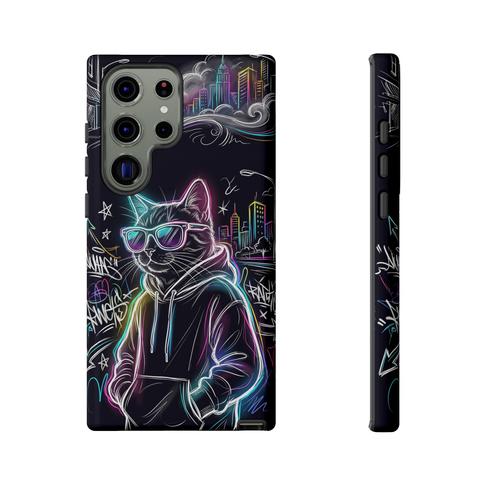 Cool Hoodie Neon Street Cat Samsung Galaxy Phone Case