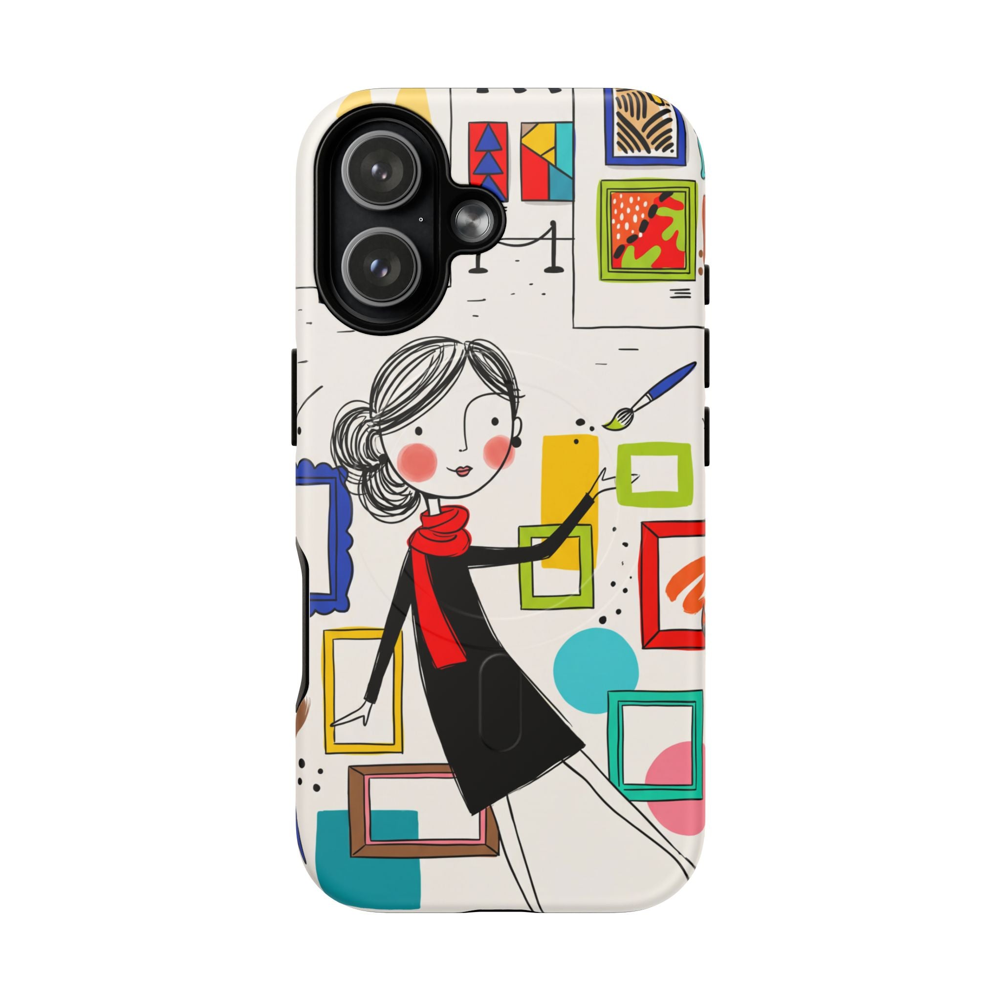 Art Gallery Illustration MagSafe iPhone Case | Cute Woman with Frames Design