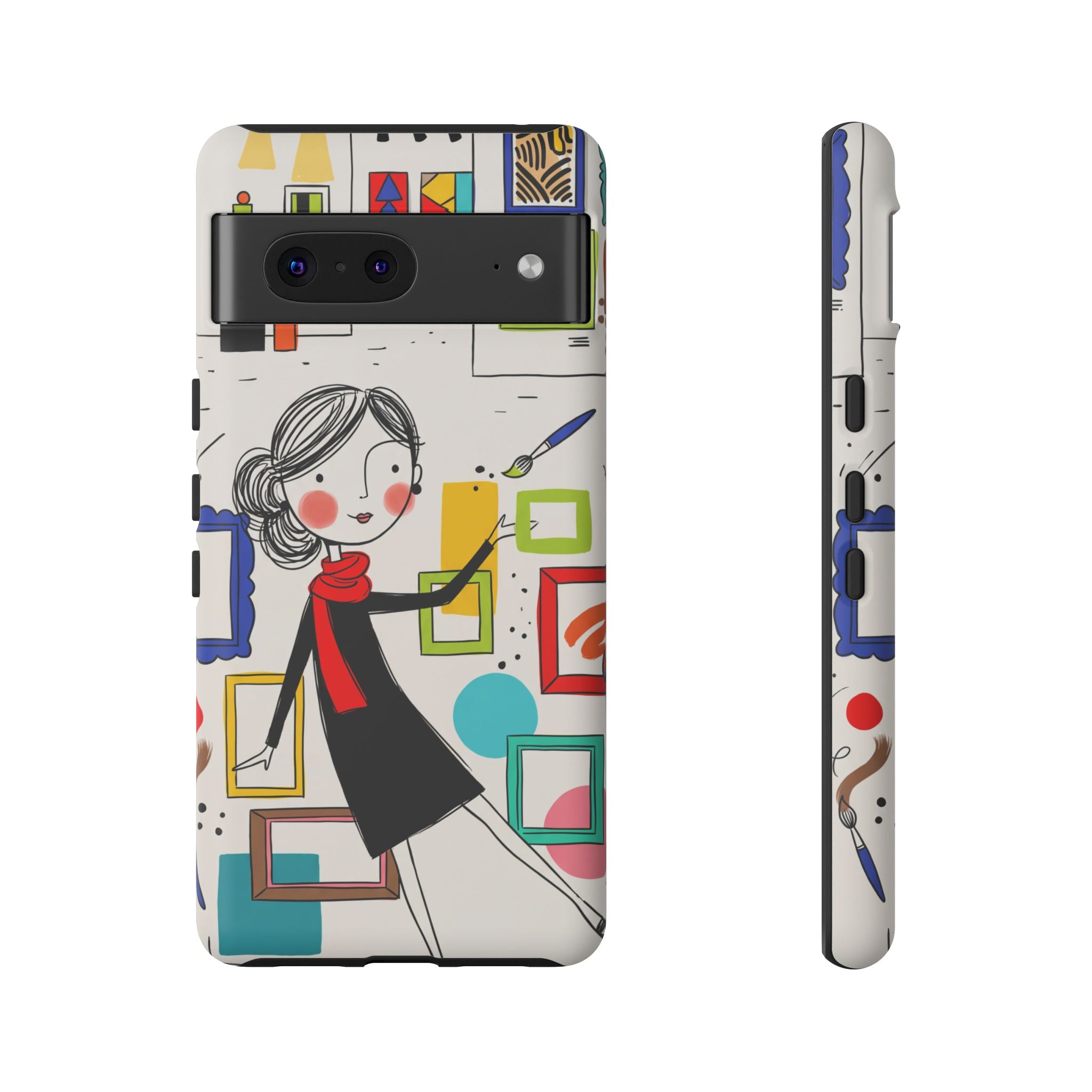 Art Gallery Illustration Google Pixel Phone Case | Cute Woman with Frames Design