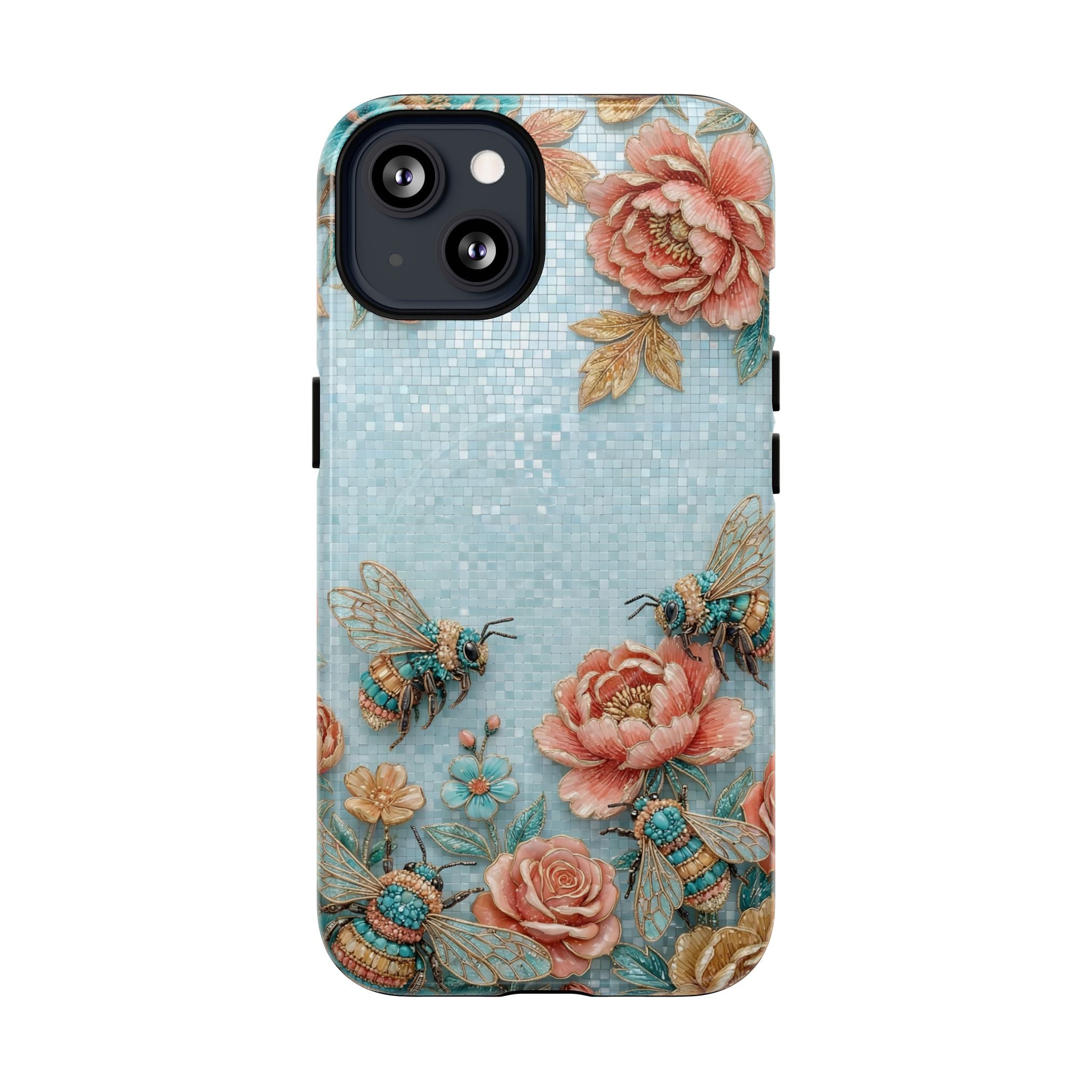 Floral Bees MagSafe iPhone Case | Vintage Rose & Turquoise Protective Cover