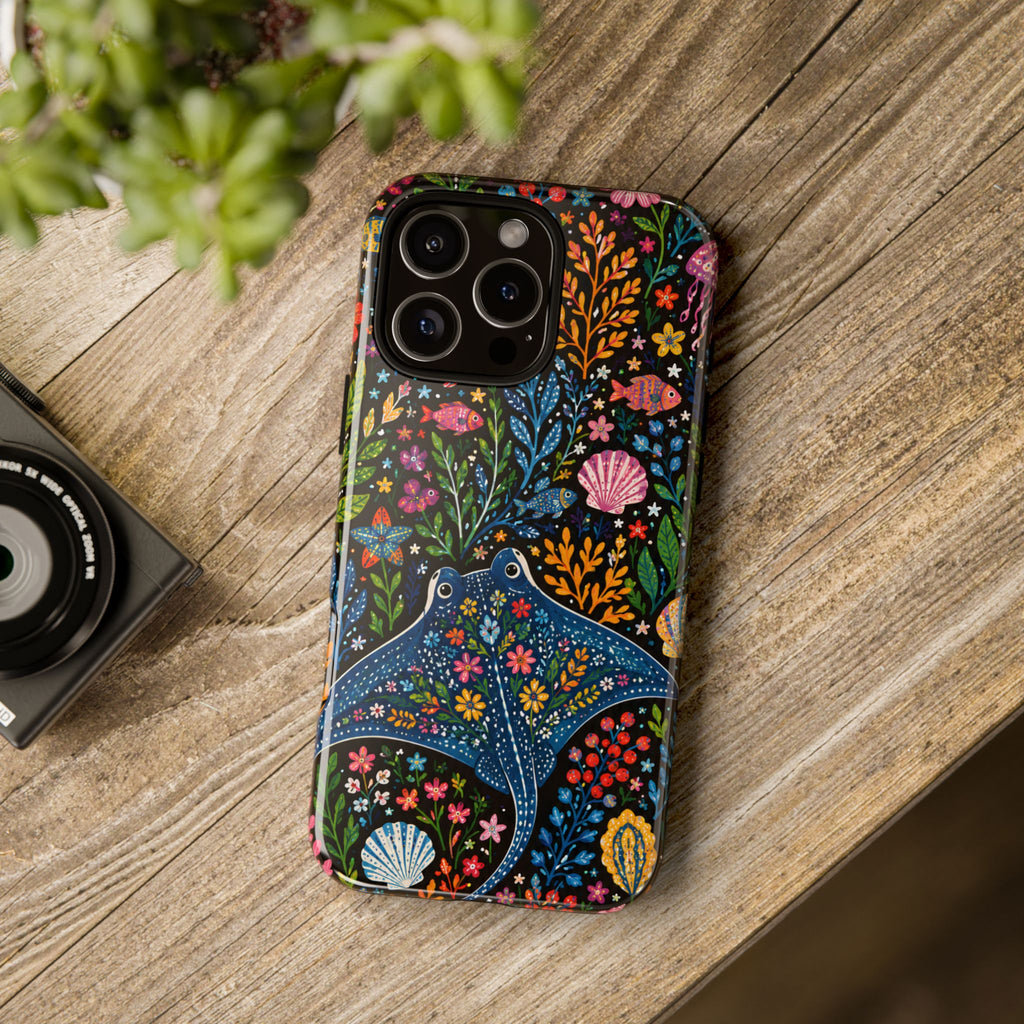 Manta Ray Floral iPhone Case | Colorful Underwater Sea Life Protective Cover