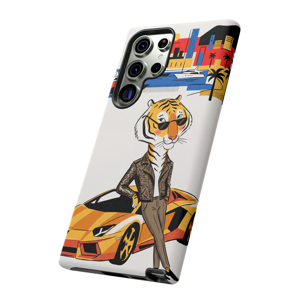 Stylish Tiger with Sports Car Illustration Samsung Galaxy Phone Case