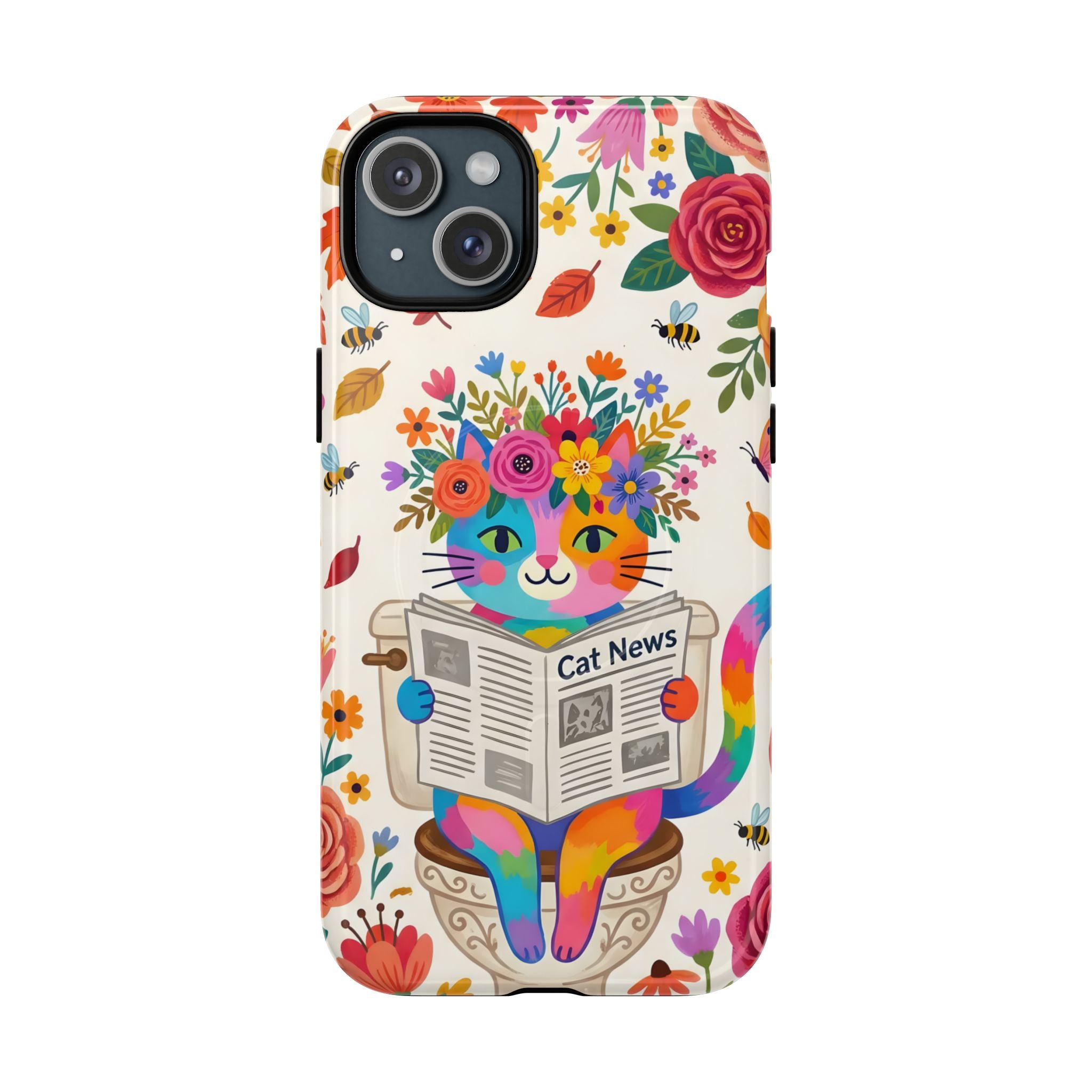 Floral Rainbow Cat MagSafe iPhone Case | Cat News Design