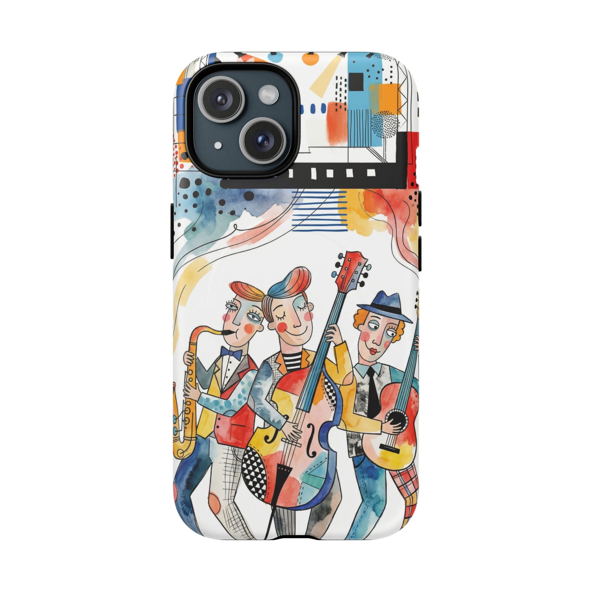 Musical Trio Illustrated MagSafe iPhone Case | Colorful Jazz Band Art Phone Cover