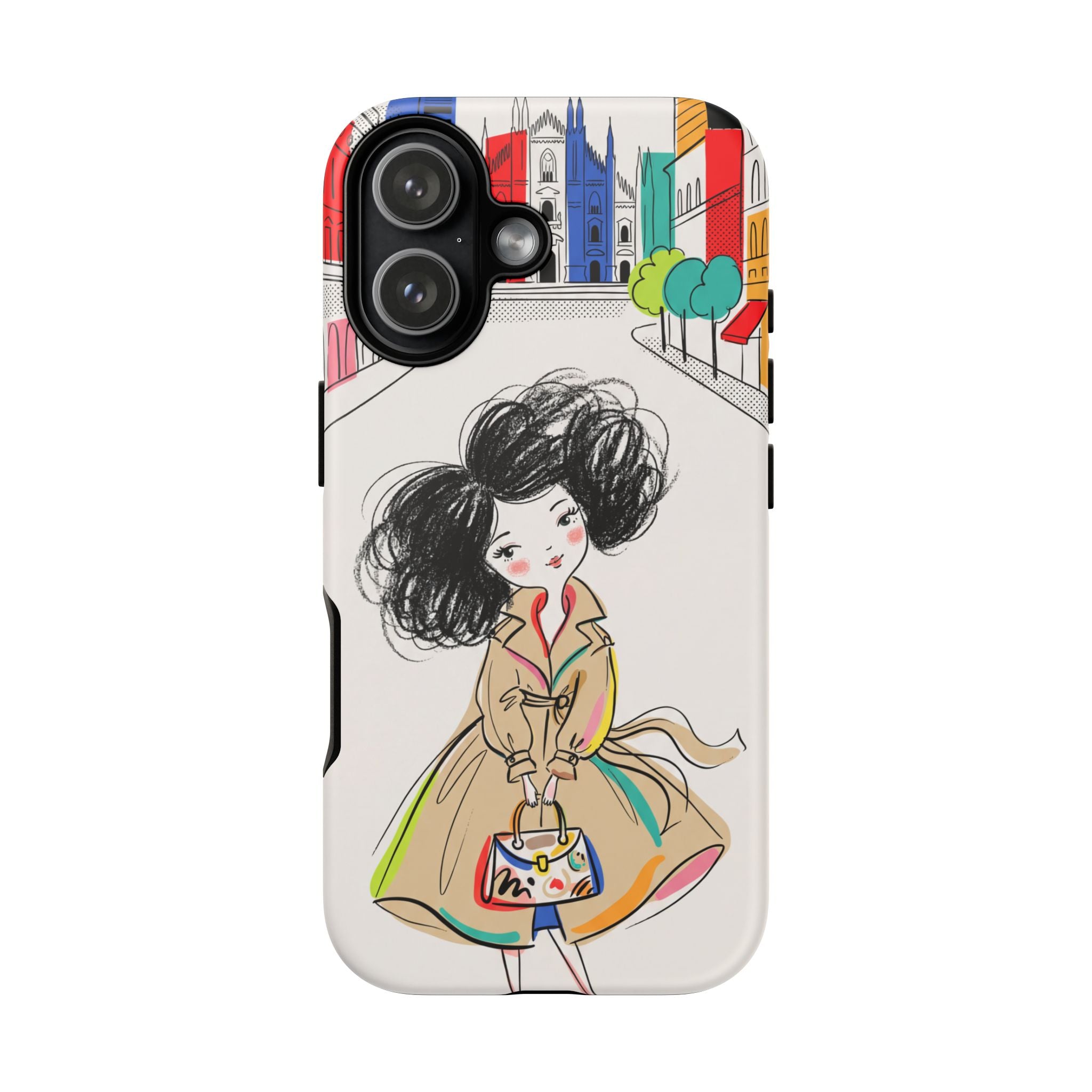 Illustrated Trench Coat Fashion Chic City Girl iPhone Case