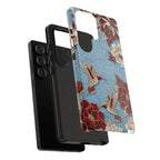 Cover Resistente Samsung Galaxy Colibrì Floreale | Design Botanico Vintage Blu e Borgogna