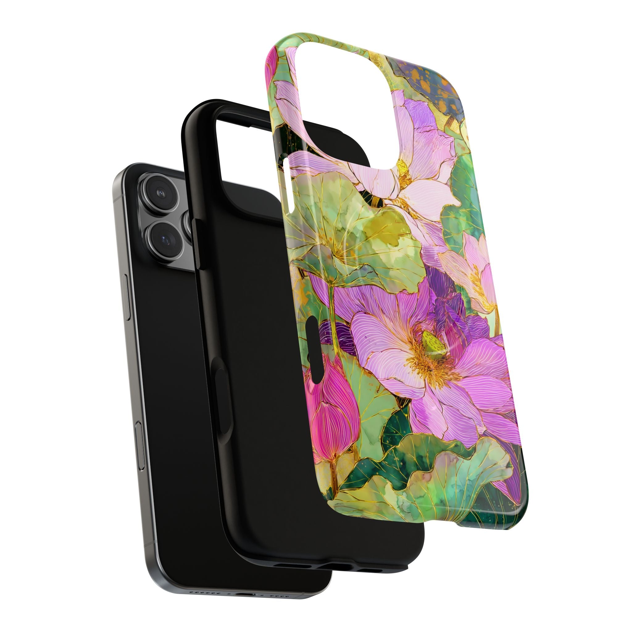 Floral Watercolor Tough MagSafe iPhone Case | Pink Lotus Garden Protective Cover