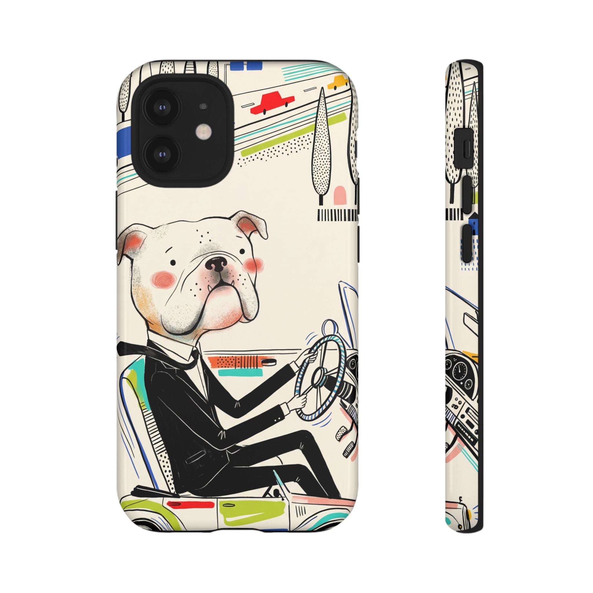 Bulldog Driver iPhone Case | Cute Retro Dog Illustration