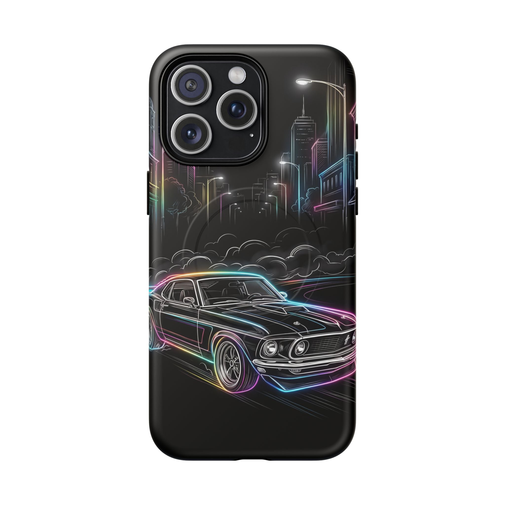 Neon Muscle Car MagSafe iPhone Case | Retro City Nightscape