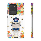 Dog News Floral Samsung Galaxy Phone Case | Cute Dog on Toilet Pattern, Spring Floral