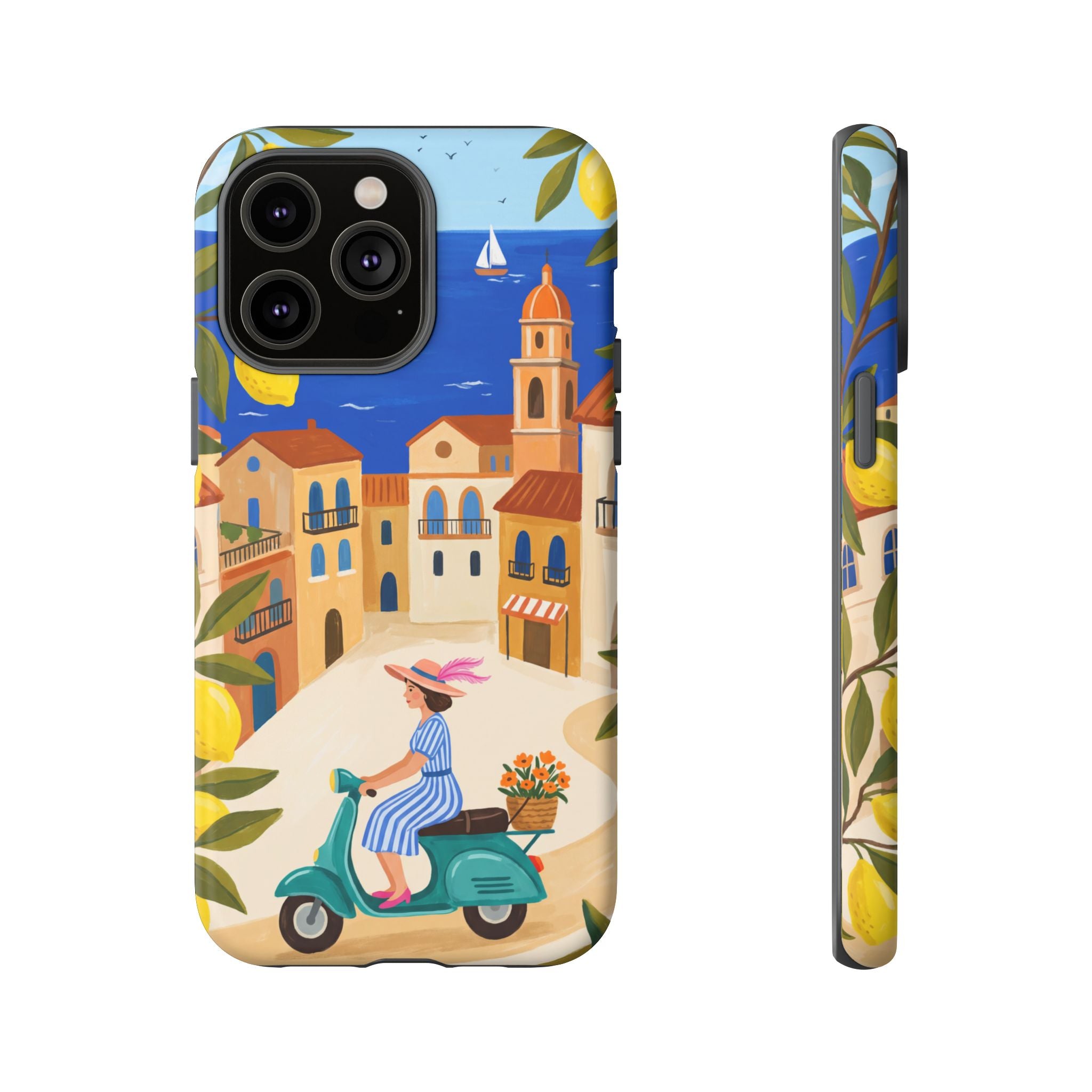 Mediterranean Scooter iPhone Case | Coastal Lemon Grove Design