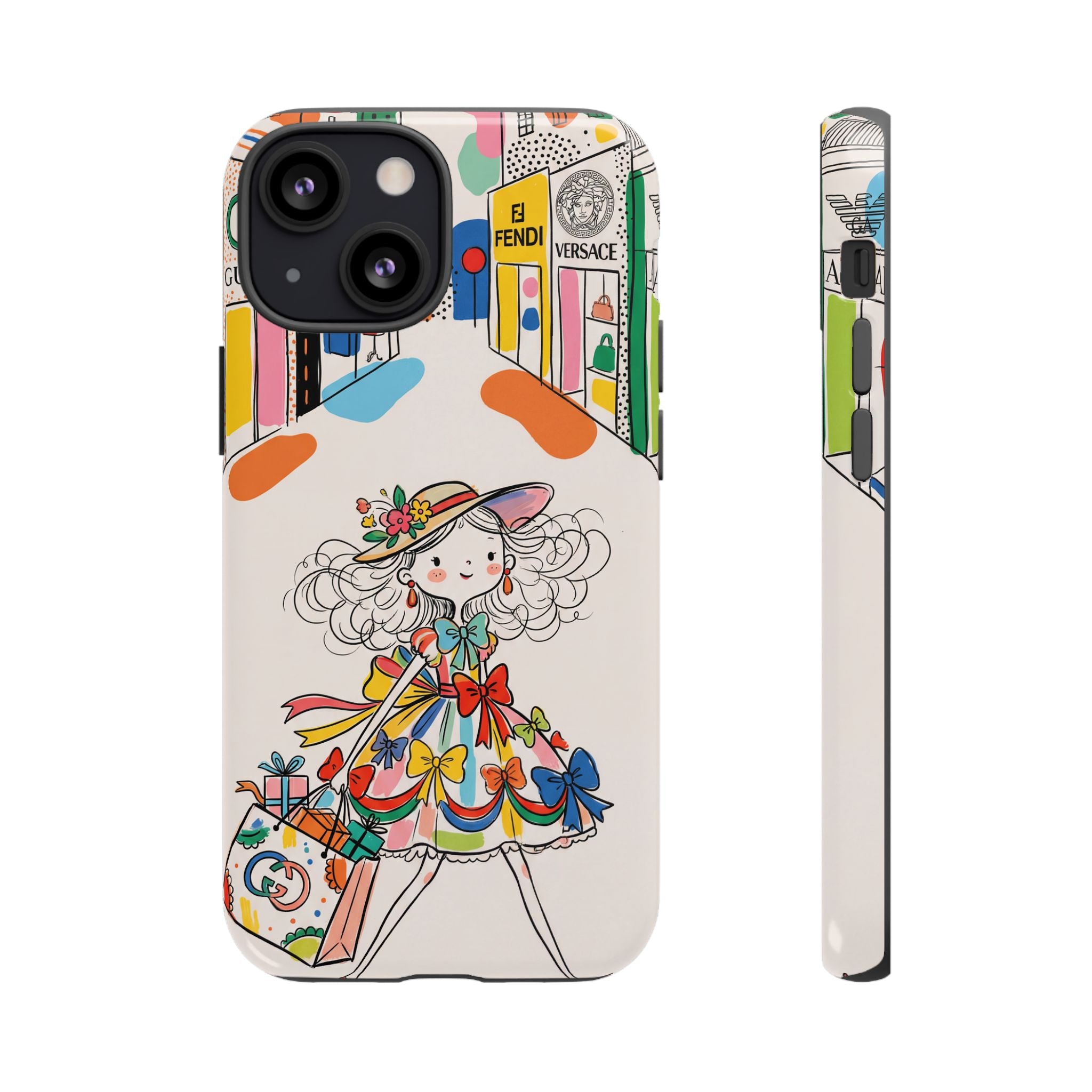 Cute Fashion Girl iPhone Case | Colourful Shopping Street Design