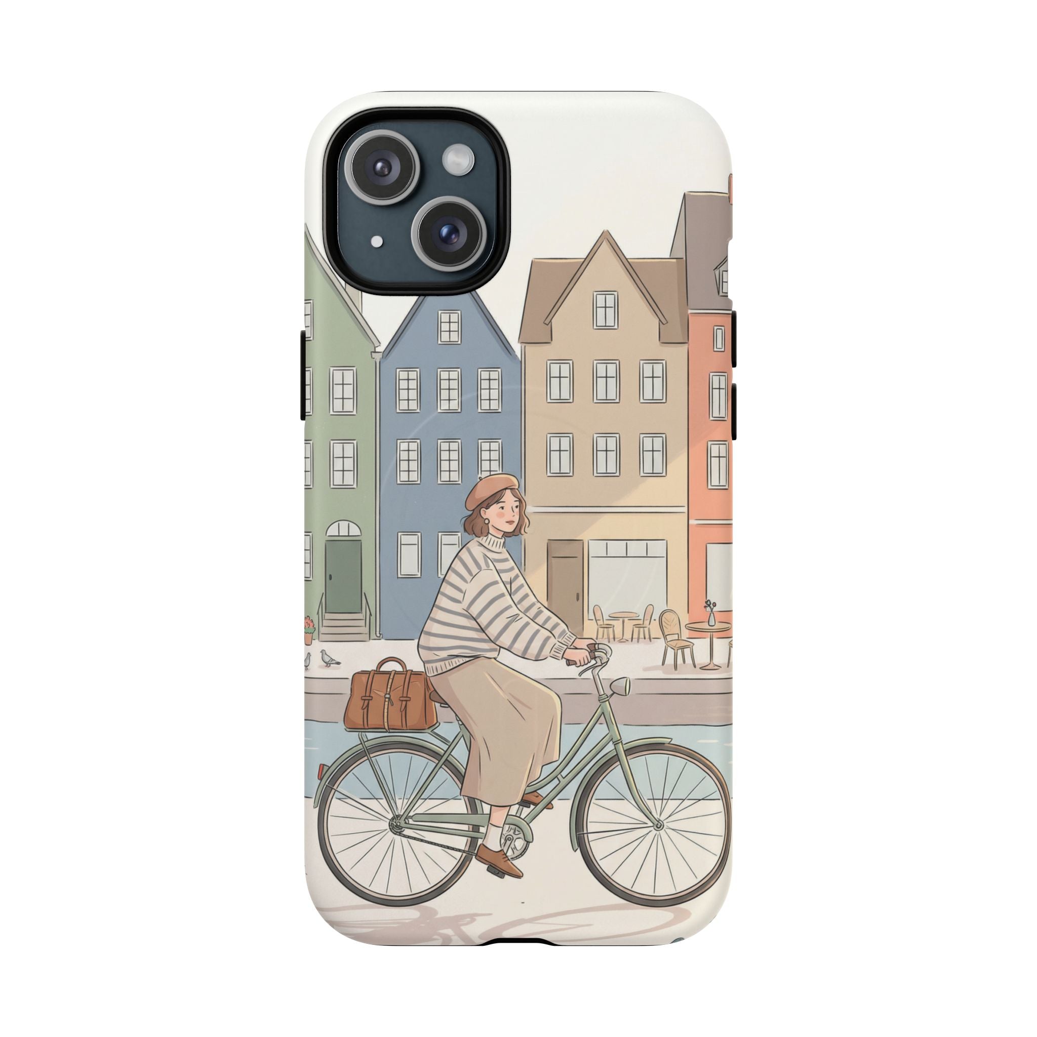City Bike MagSafe iPhone Case | Cozy European Street Illustration Tough Cases