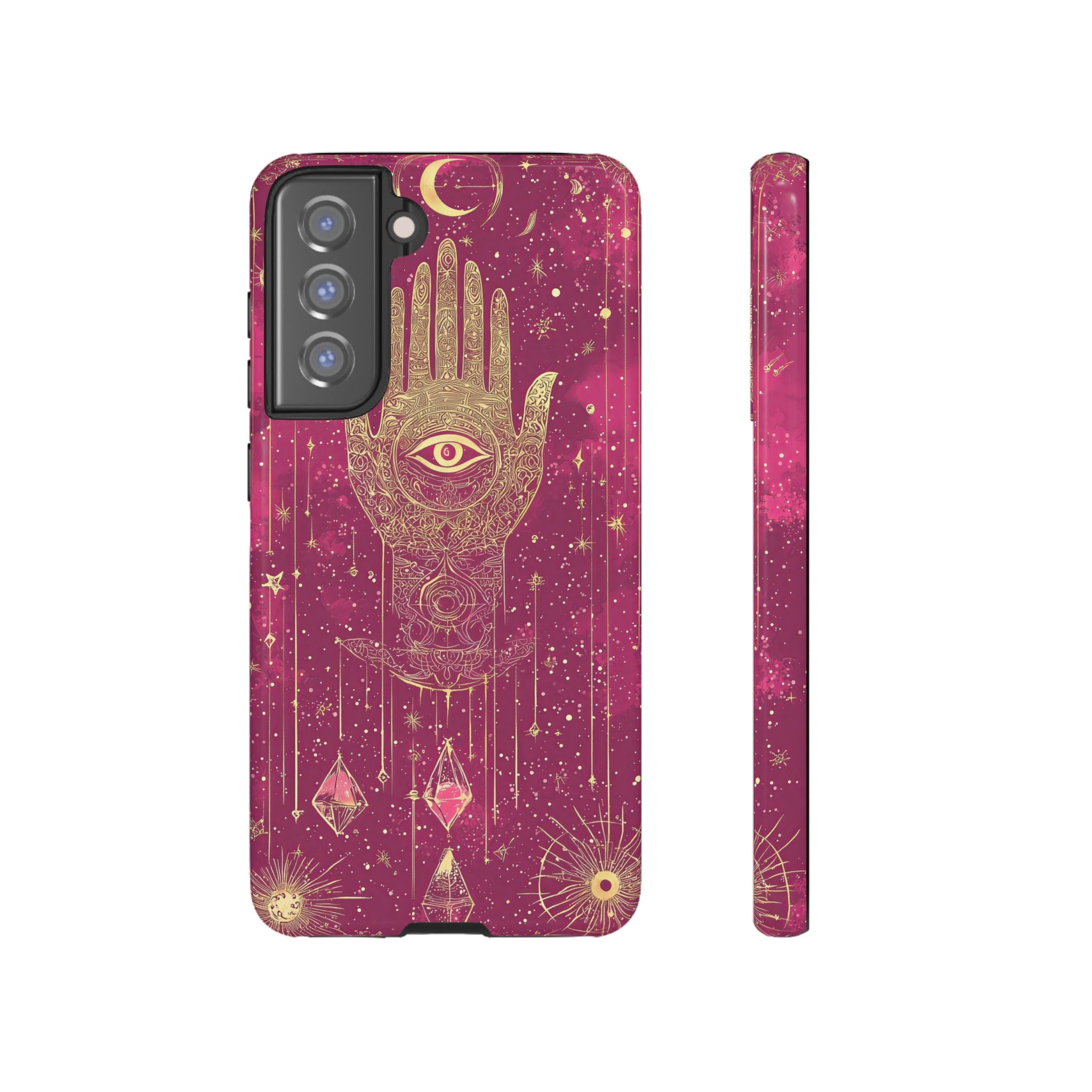 Mystic Hamsa Samsung Galaxy Case | Gold Palm & All-Seeing Eye on Magenta Galaxy