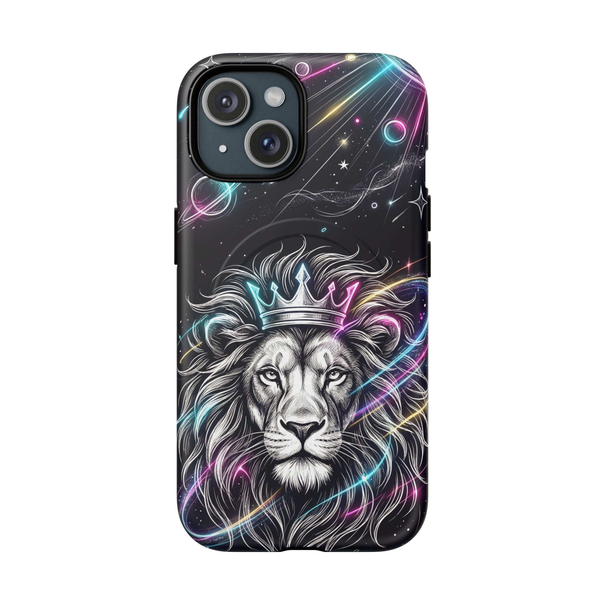 Galaxy Lion MagSafe iPhone Case | Neon Crowned Lion Protective Case