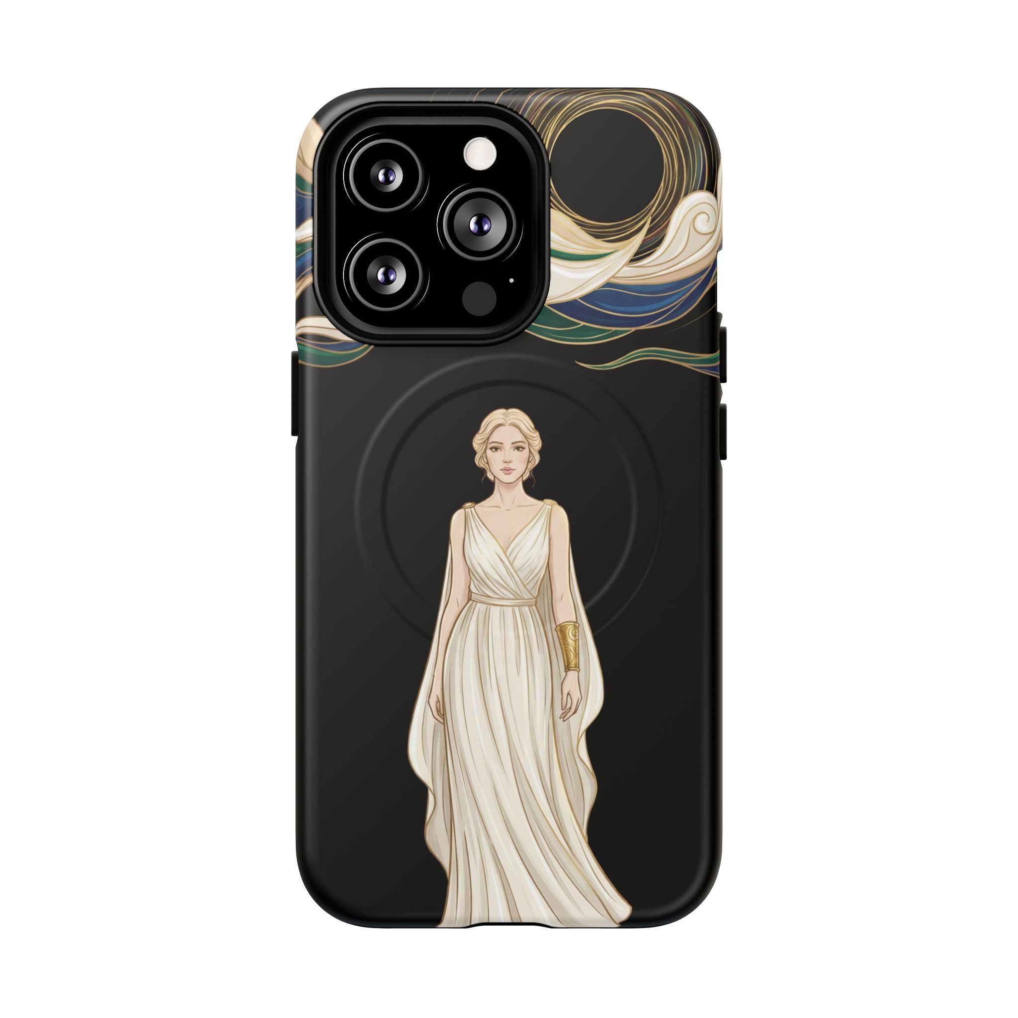 Art Nouveau Goddess MagSafe iPhone Case | Elegant Woman Illustration on Black