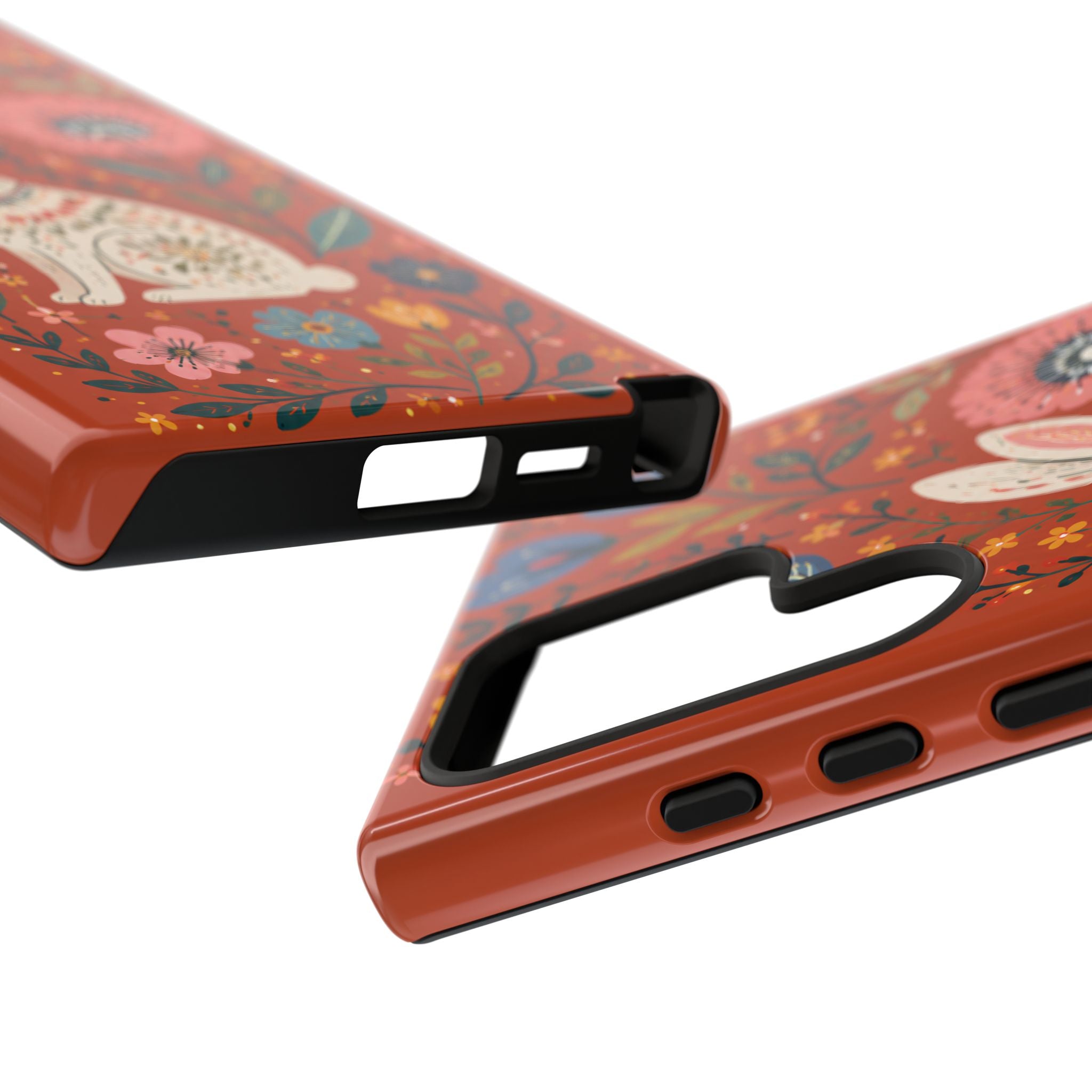 Floral Rabbit Tough Samsung Galaxy Phone Case | Protective Phone Case with Folk Art Bunny Design