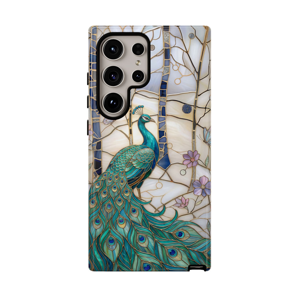 Custodia per Samsung Galaxy con motivo in vetro colorato con pavone