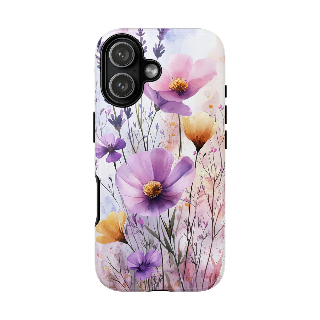 Floral Watercolour Tough iPhone Case | Purple & Yellow Wildflowers