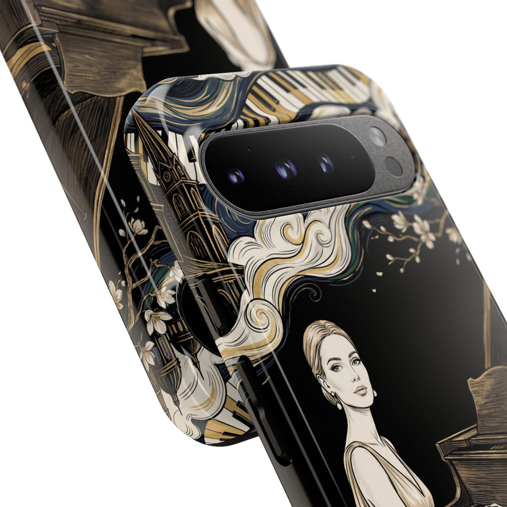 Elegant Piano Woman Google Pixel Phone Case | Vintage Art Deco Music Design