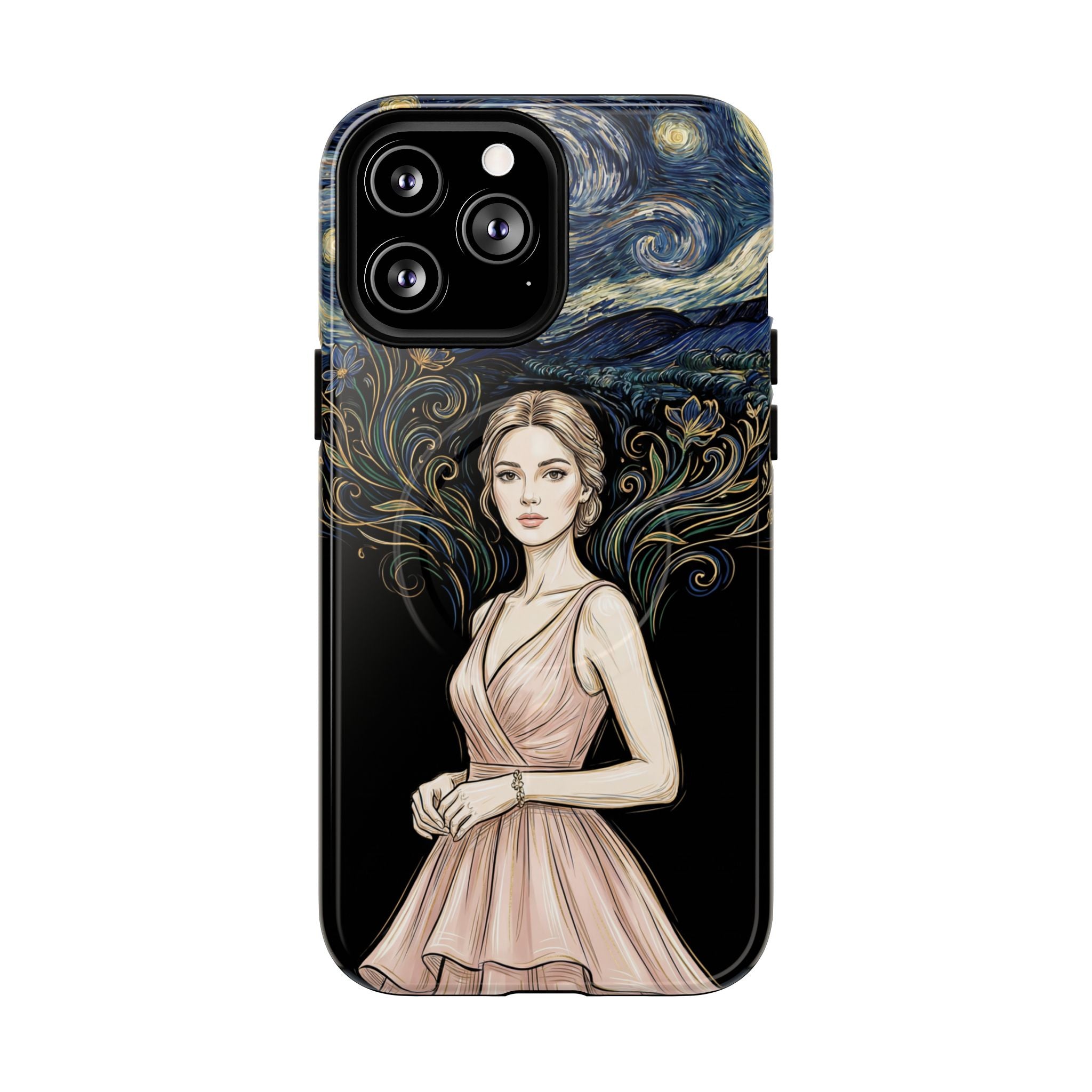 Art Nouveau Starry Night MagSafe iPhone Case | Elegant Woman Illustration Tough Case
