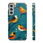 Bird Pattern Tough Samsung Galaxy Phone Case | Colourful Songbirds on Teal Background