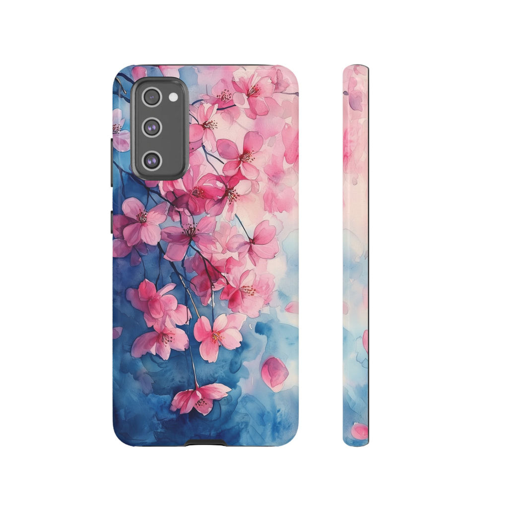 Floral Cherry Blossom Samsung Galaxy Case | Pink Blue Watercolour