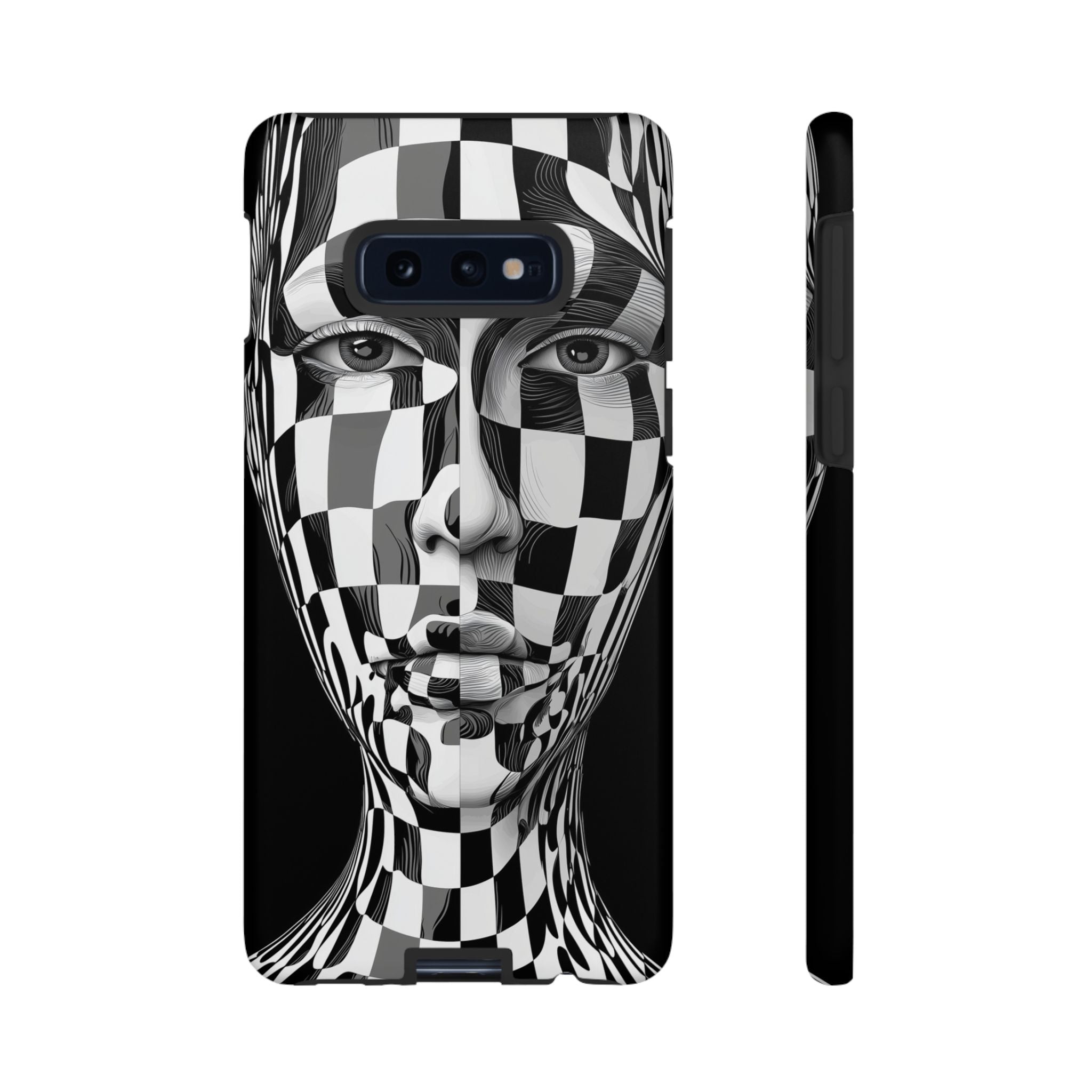 Checkerboard Face Tough Samsung Galaxy Case — Black & White Surreal Art Protective Cover