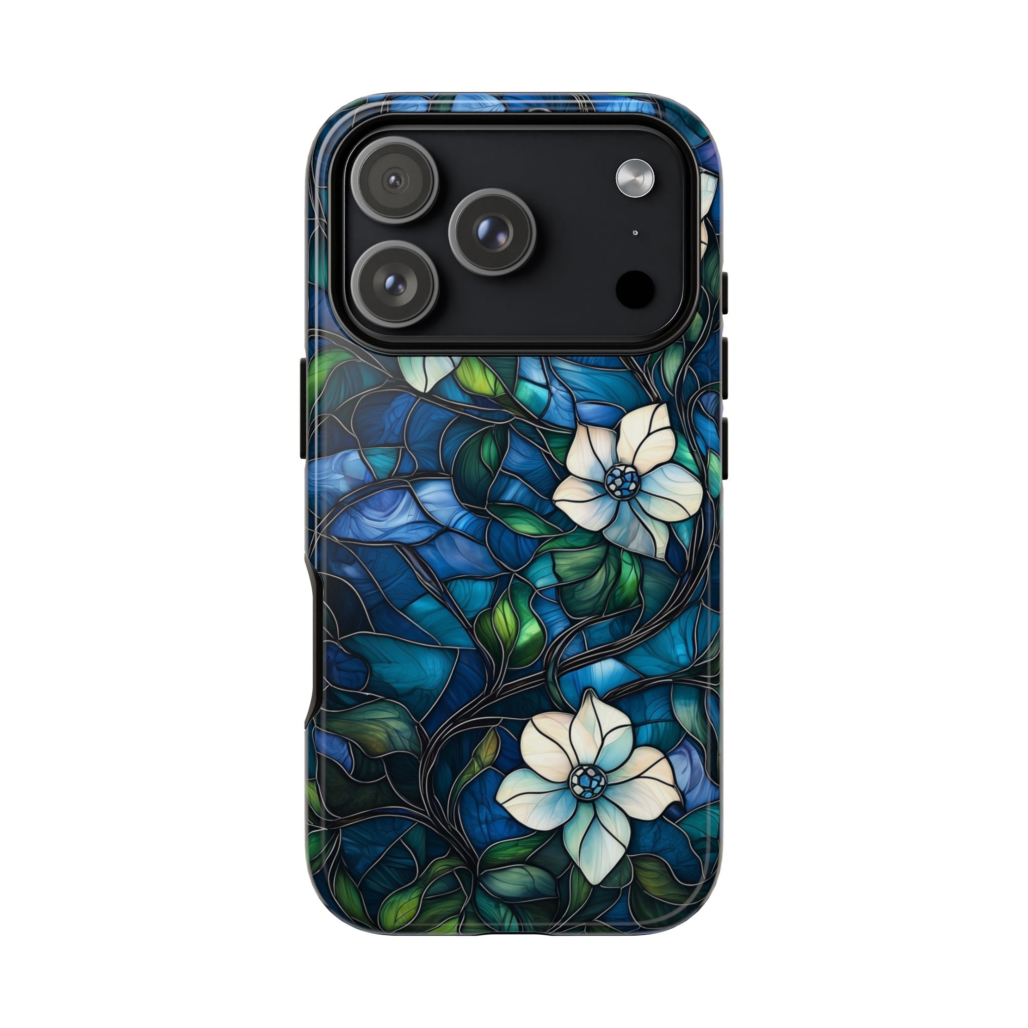 Floral Stained Glass iPhone Case – Blue Garden
