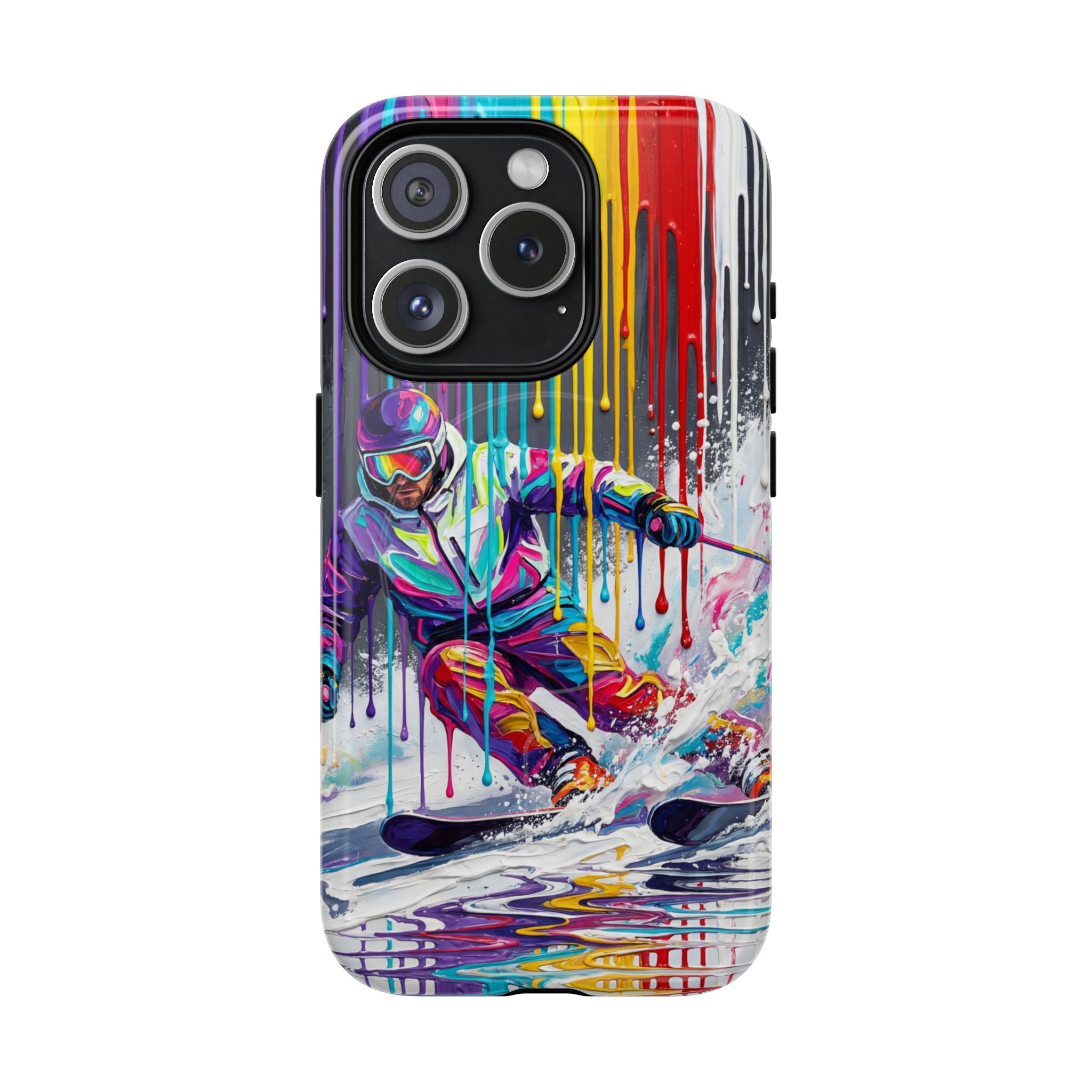 Colourful Skiing Drip Art Tough MagSafe iPhone Case