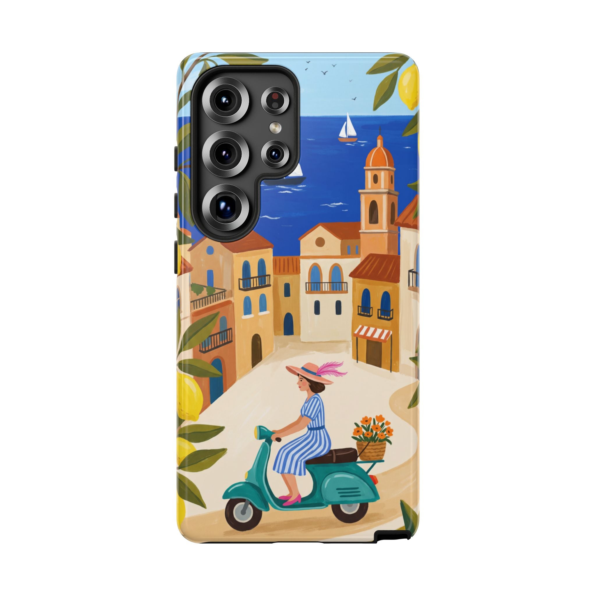 Mediterranean Scooter Samsung Galaxy Phone Case | Coastal Lemon Grove Design
