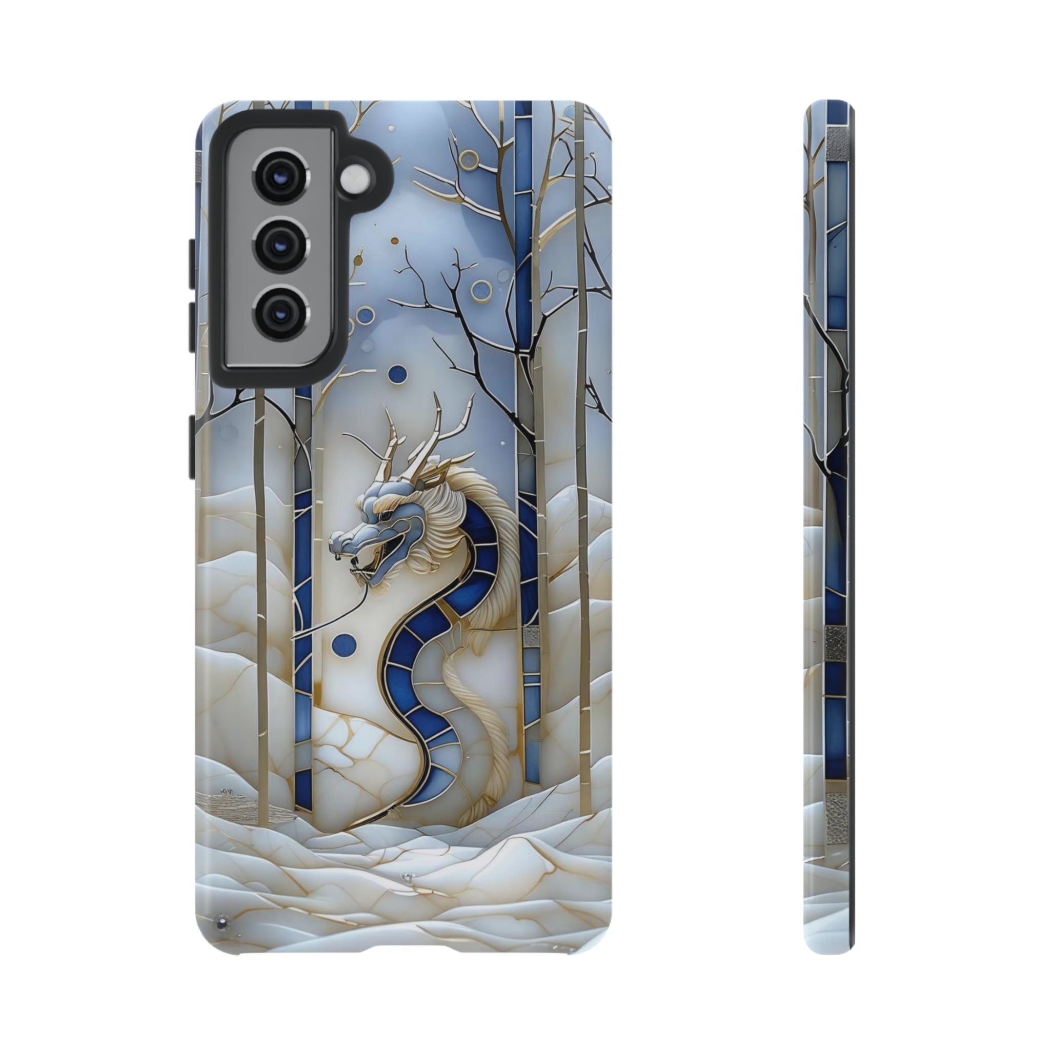 Dragon Stained Glass Samsung Galaxy Case — Blue Winter Forest Protective Cover