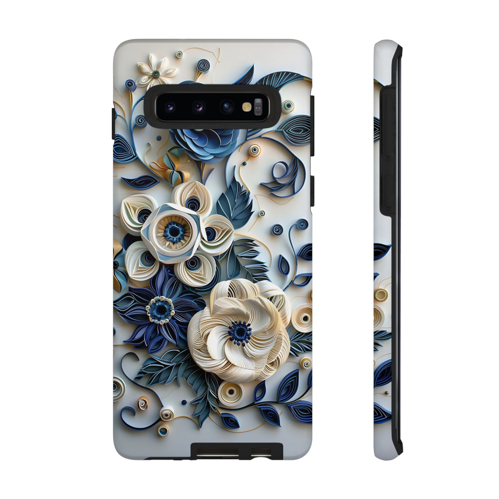 Floral Quilled Art Samsung Galaxy Case — Blue & Cream Decorative Protection