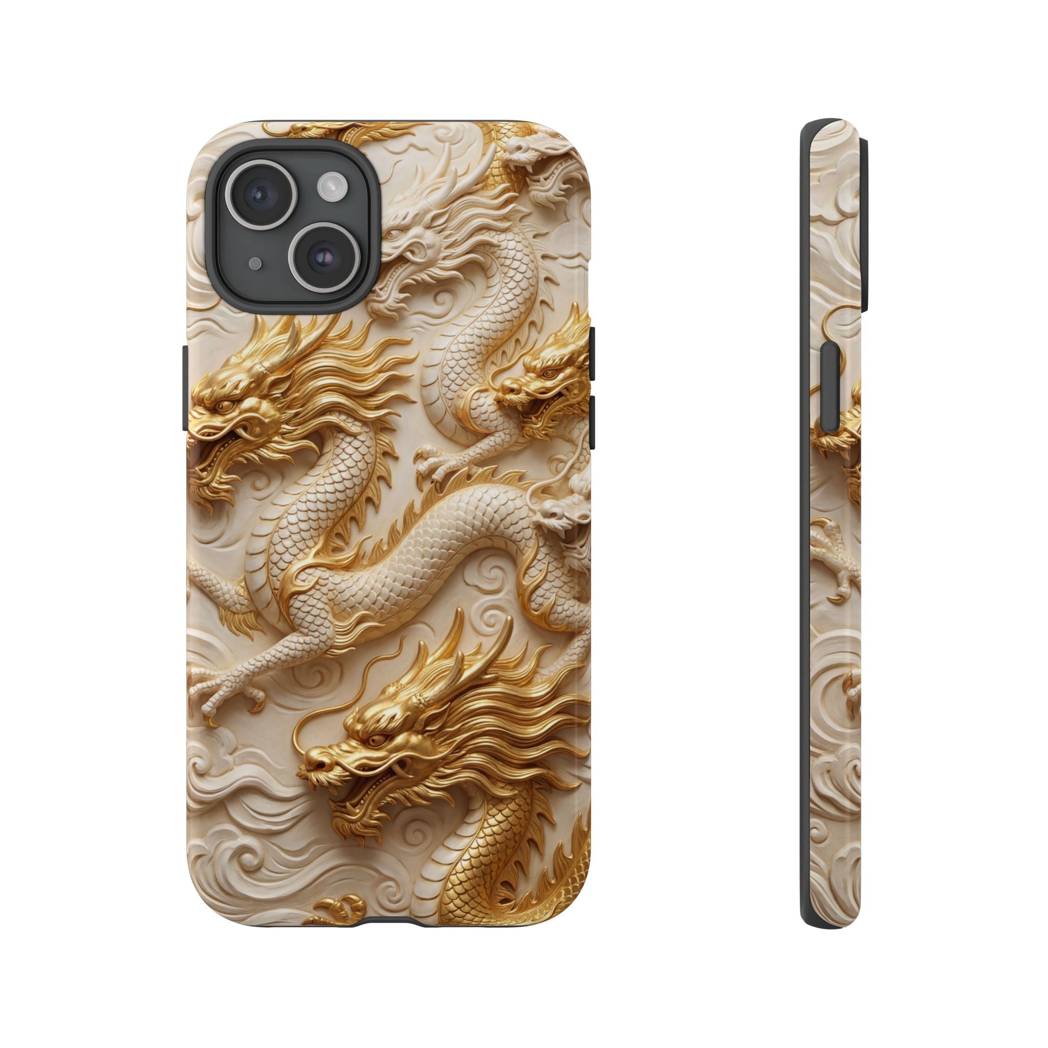 Dragon Relief iPhone Case — Gold Carved Dragon Protective Cover