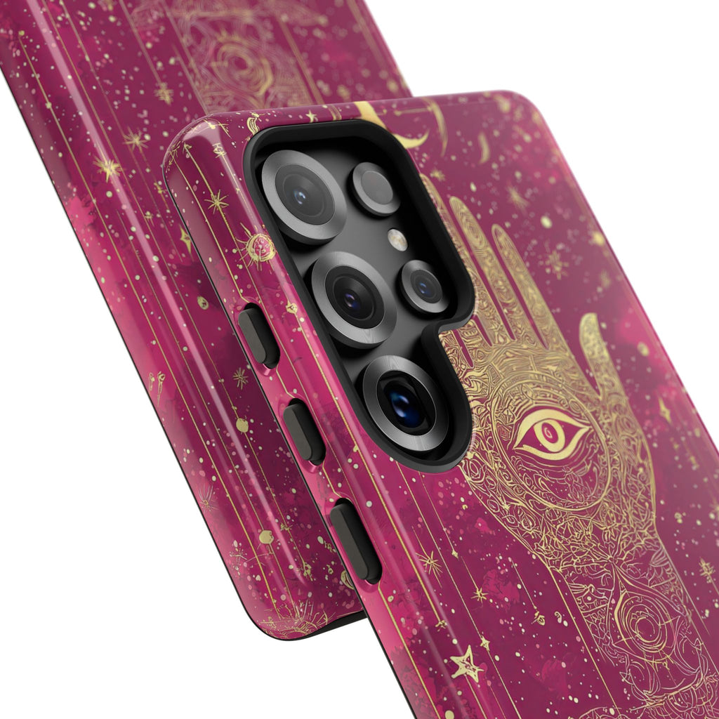 Mystic Hamsa Samsung Galaxy Case | Gold Palm & All-Seeing Eye on Magenta Galaxy