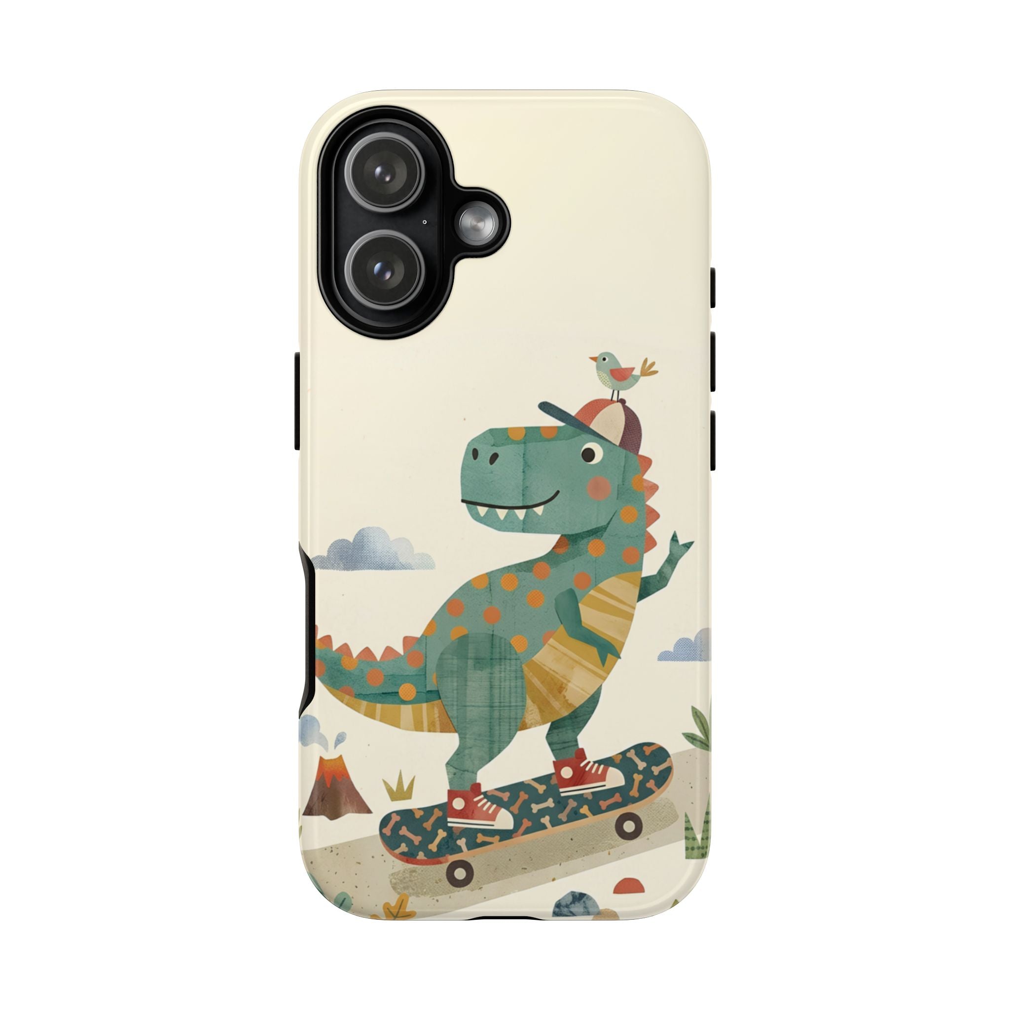 Cute Skateboarding Dinosaur Tough iPhone Case | Vintage Kid Aesthetic T Rex Cover