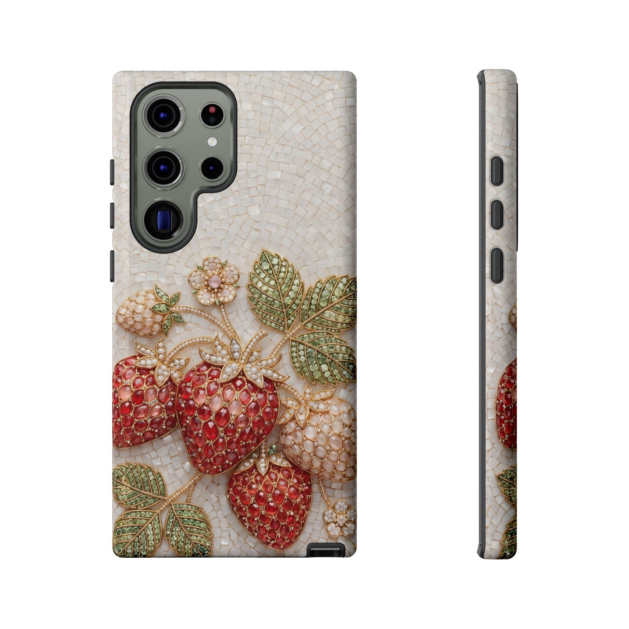 Strawberry Gem Tough Samsung Galaxy Phone Case | Vintage Beaded Fruit Design