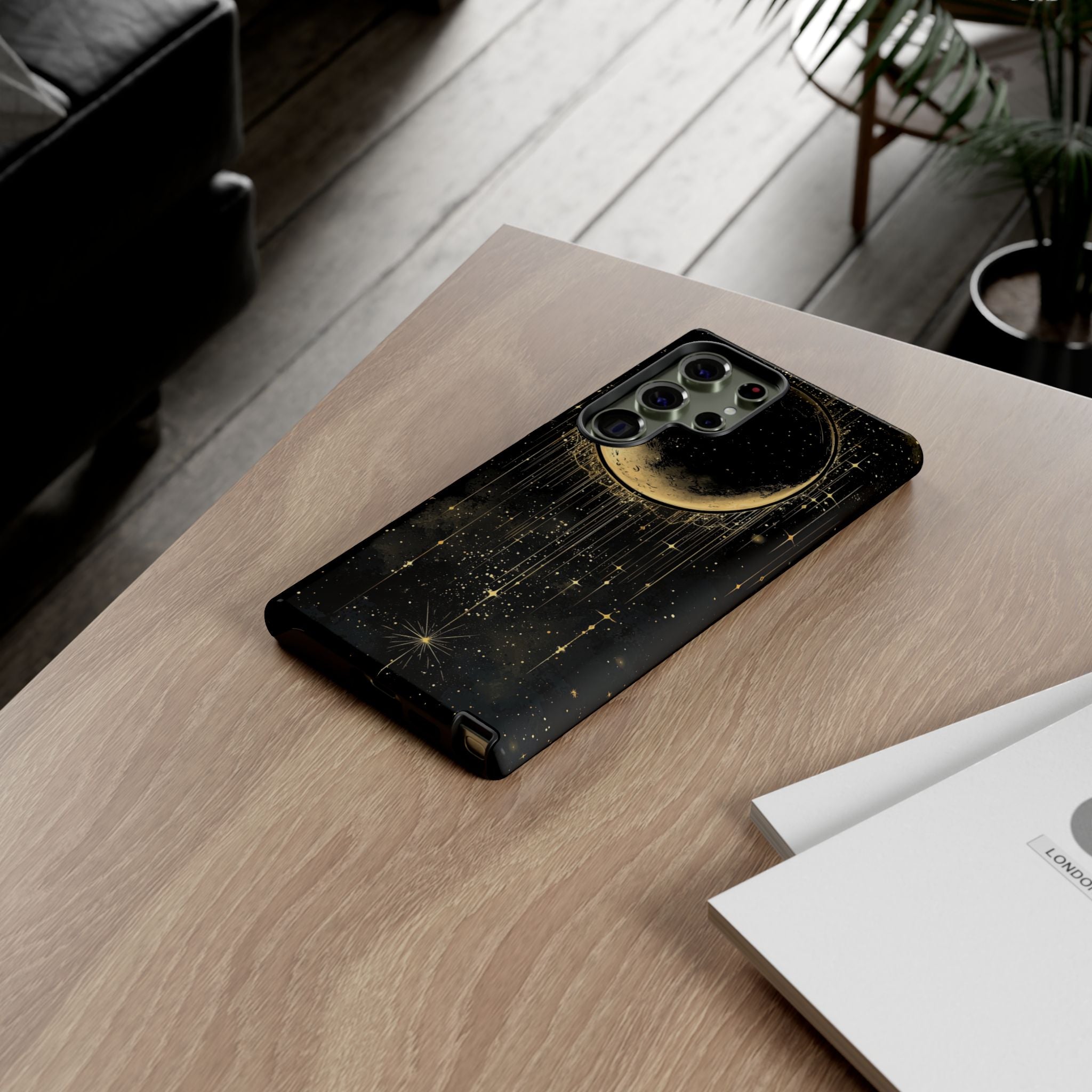 Moonlit Crescent Tough Samsung Galaxy Case | Gold Stars Night Sky