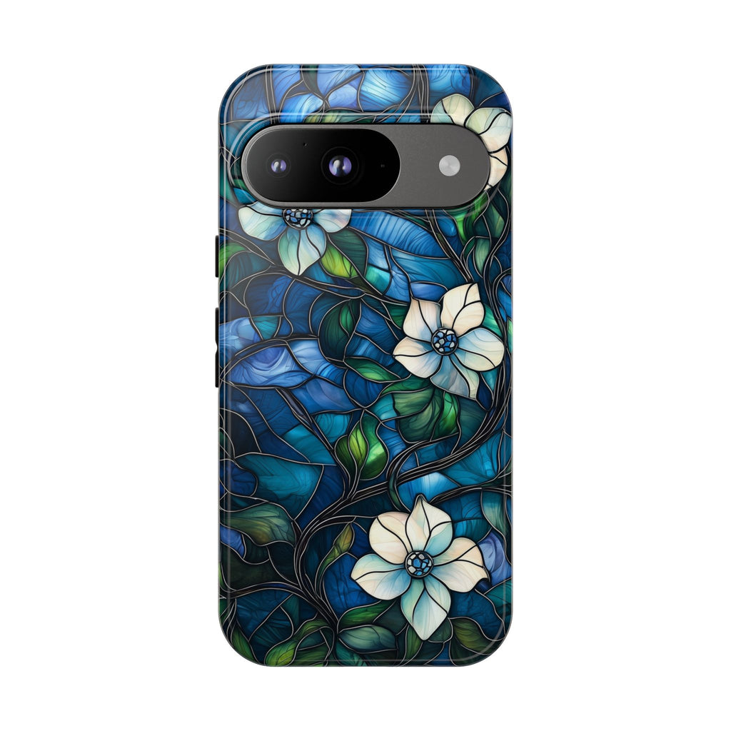 Floral Stained Glass Google Pixel Case – Blue Garden