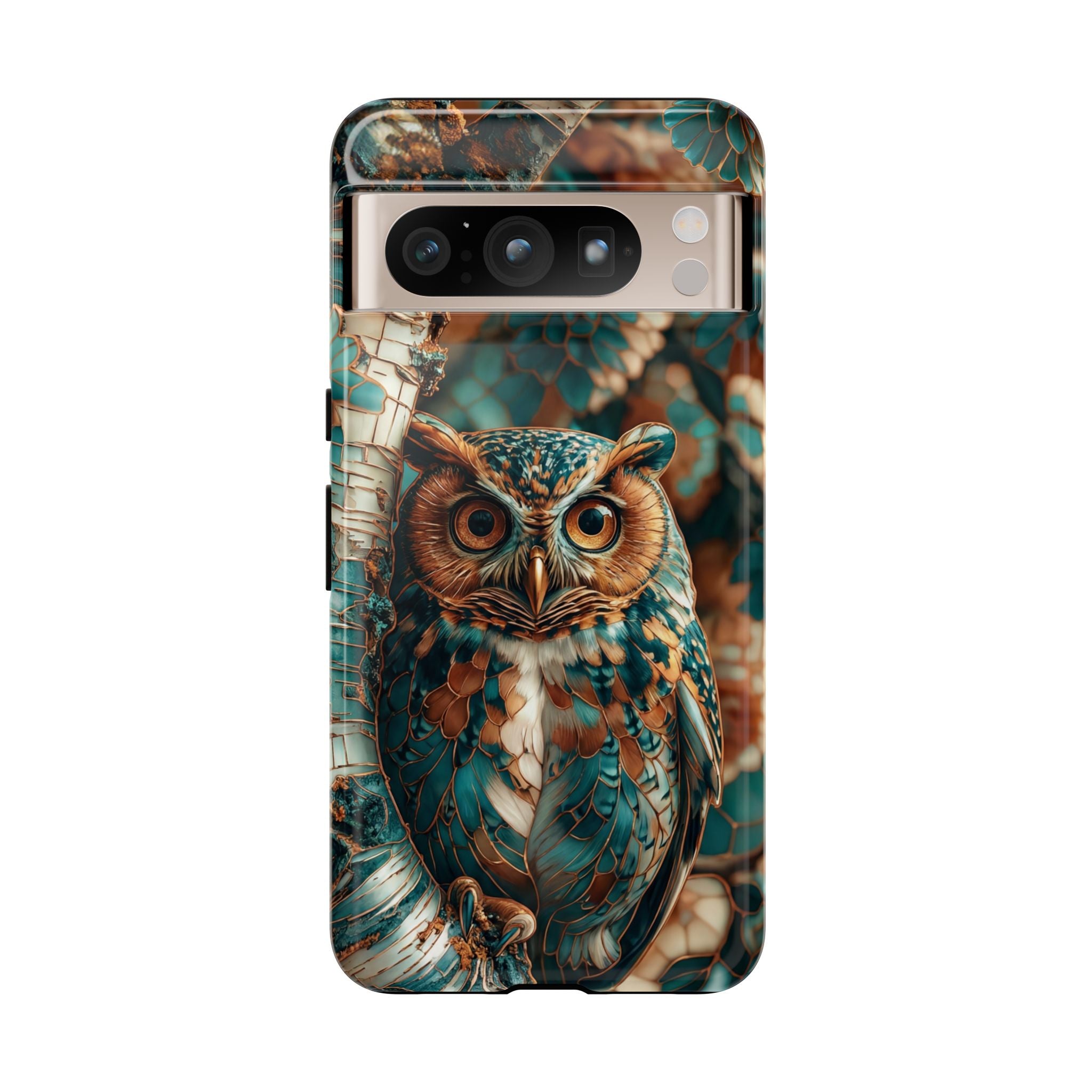 Owl Forest Tough Google Pixel Case | Teal & Brown Rustic Wildlife Protective Cover
