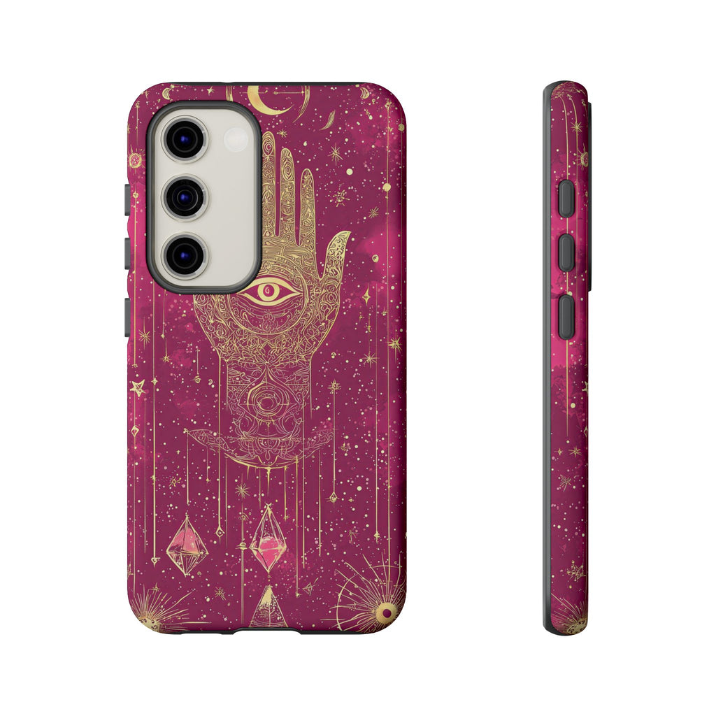 Mystic Hamsa Samsung Galaxy Case | Gold Palm & All-Seeing Eye on Magenta Galaxy