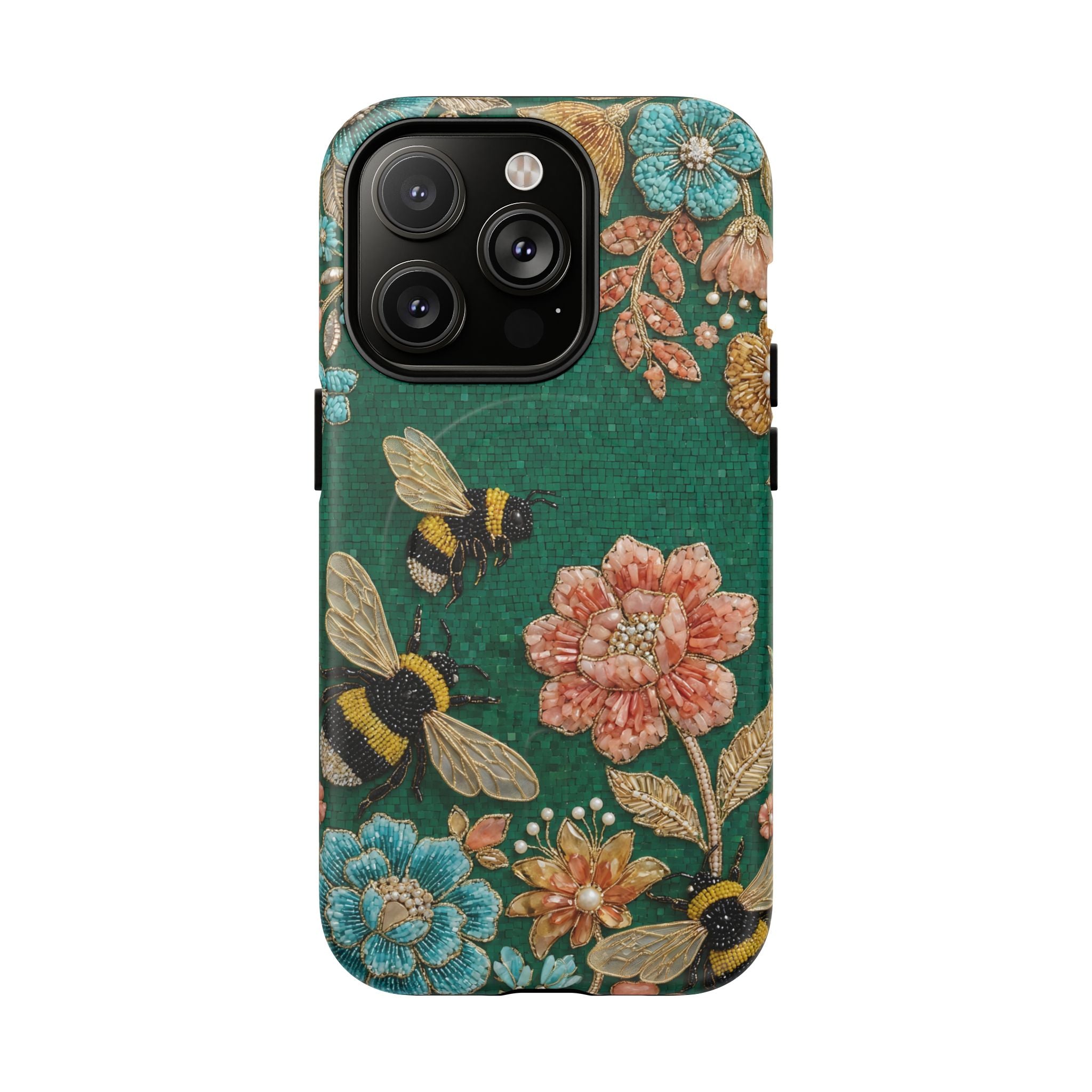 Floral Bumblebee Tough MagSafe iPhone Case | Protective Botanical Phone Cover