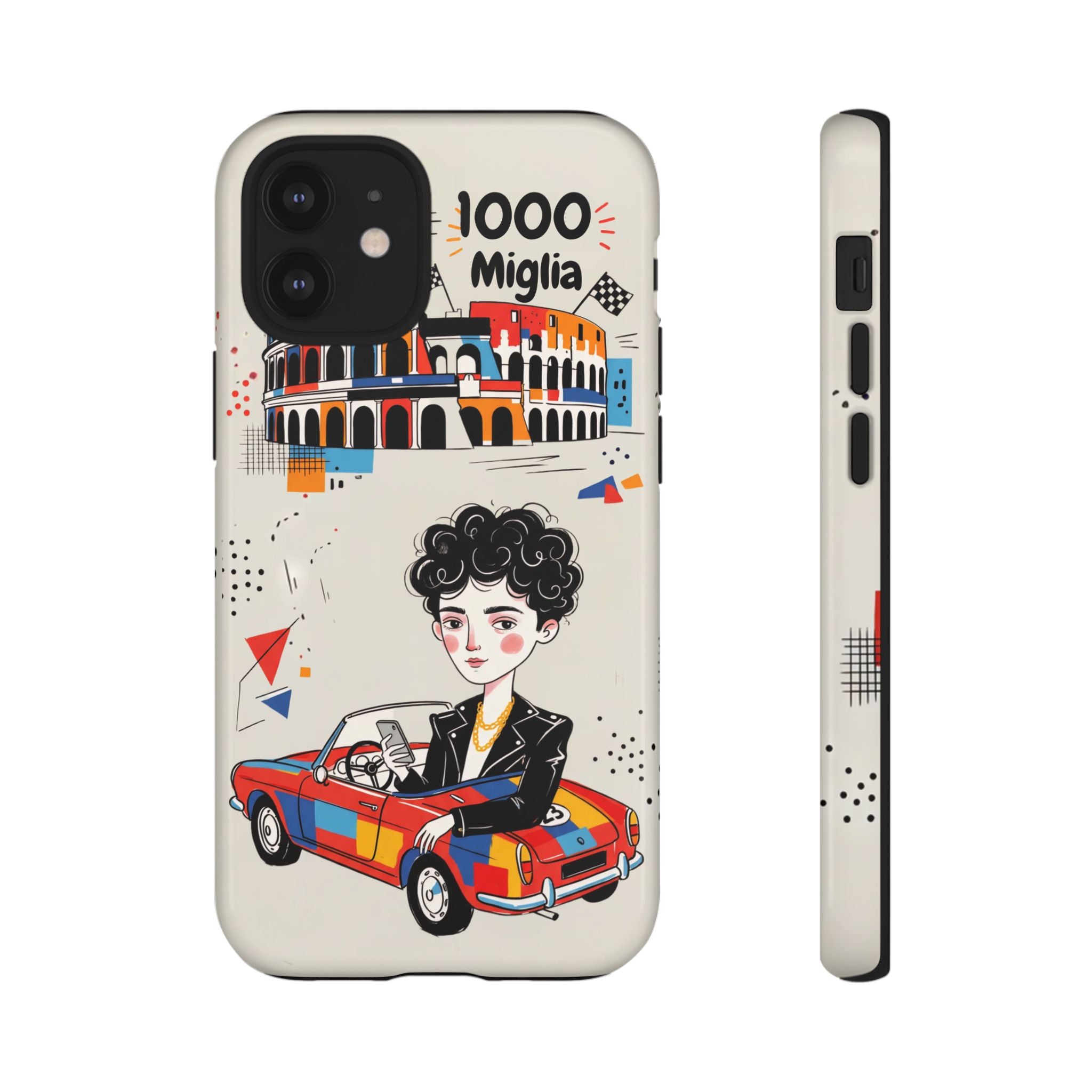 Retro Mille Miglia Car Illustration with Driver iPhone Case