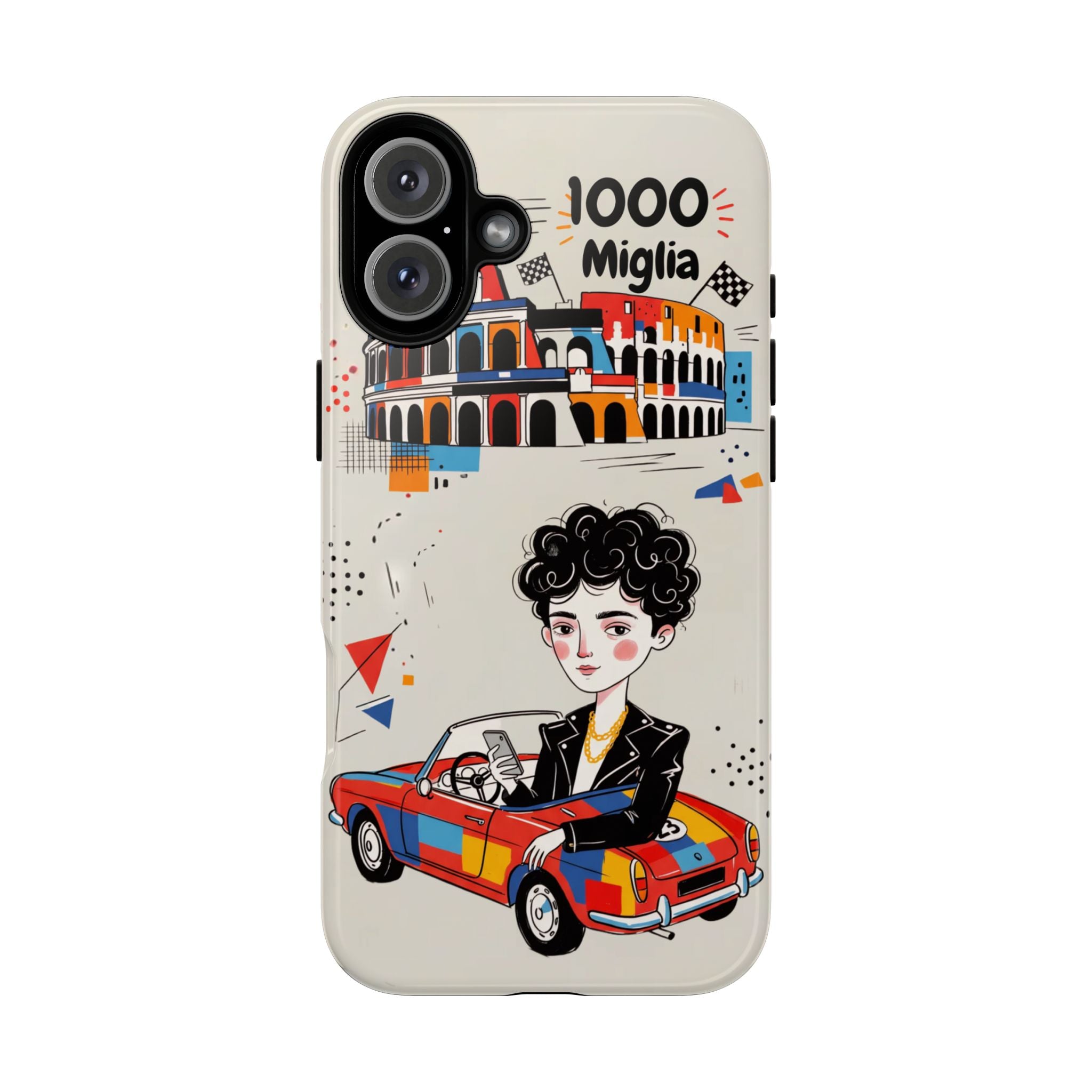 Retro Mille Miglia Car Illustration with Driver iPhone Case