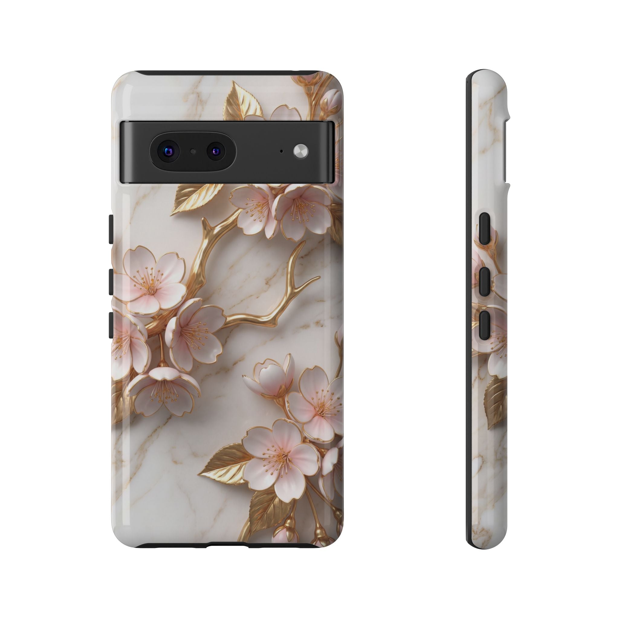 Floral Marble Google Pixel Case — Sakura Gold Cherry Blossom Tough Case