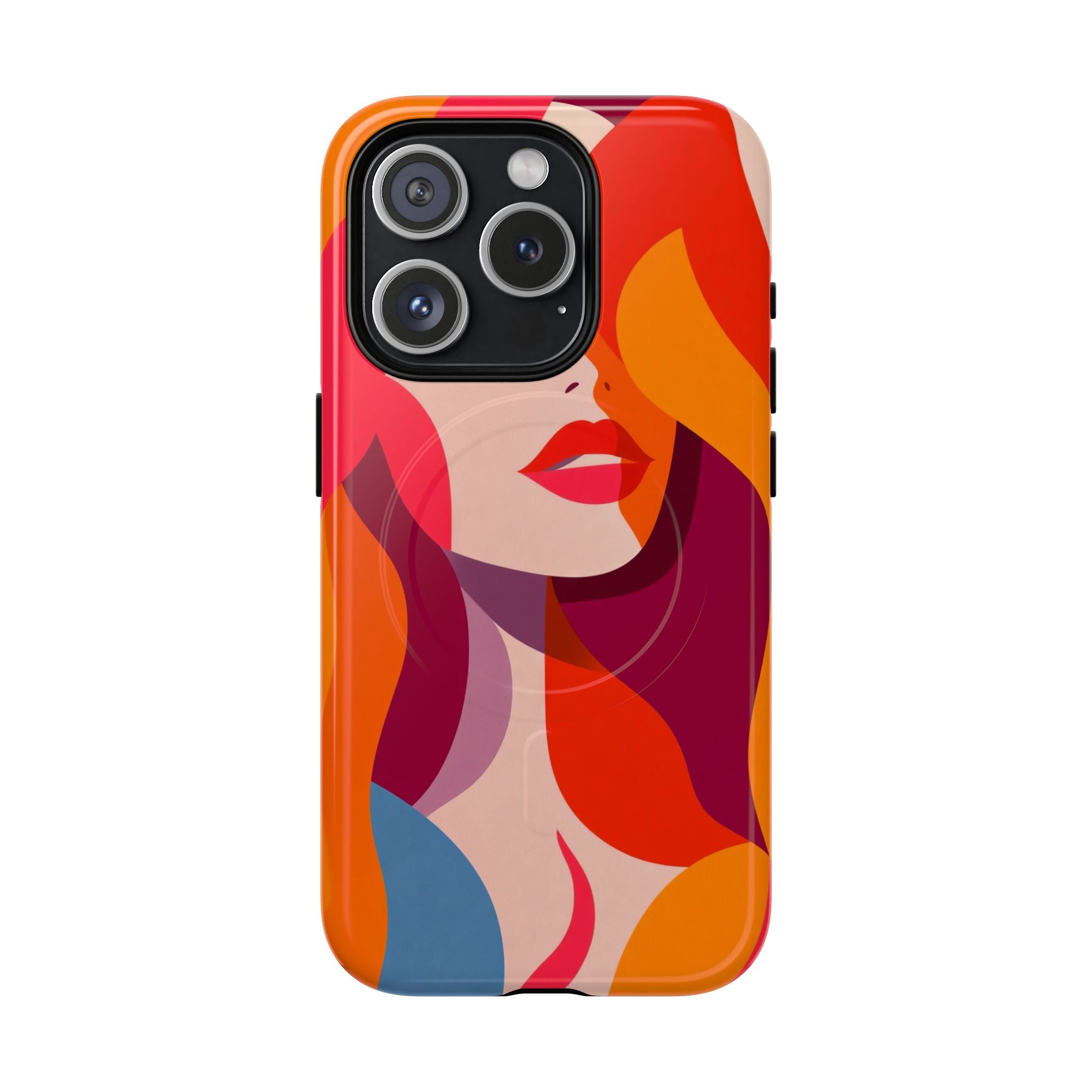 Custodia MagSafe per iPhone con donna pop art retrò | Ritratto astratto colorato e audace