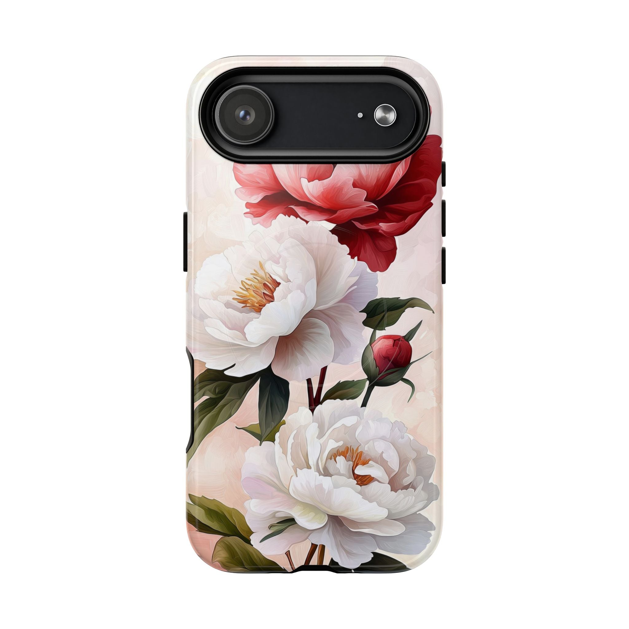 Custodia MagSafe per iPhone resistente con motivo floreale Peony | Design vintage con rose