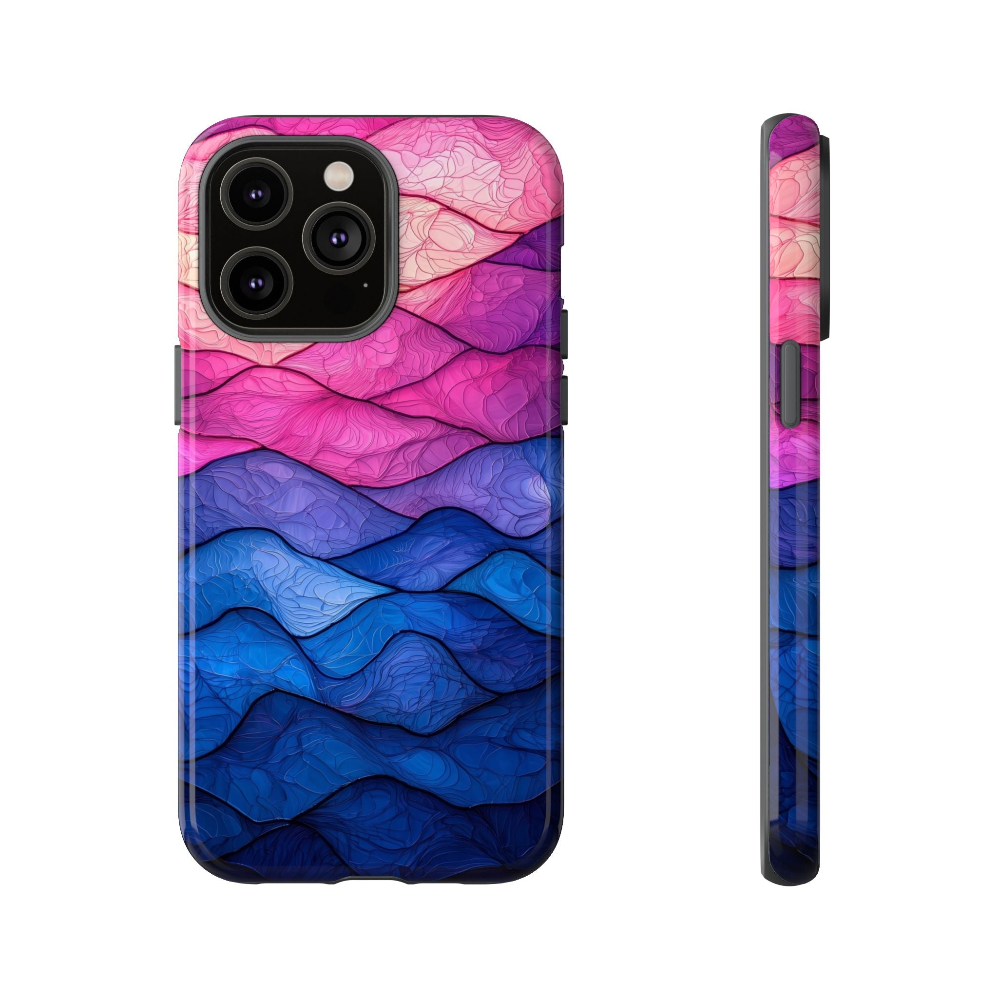Abstract Ocean Waves iPhone Case — Pink & Blue Gradient Tough Case